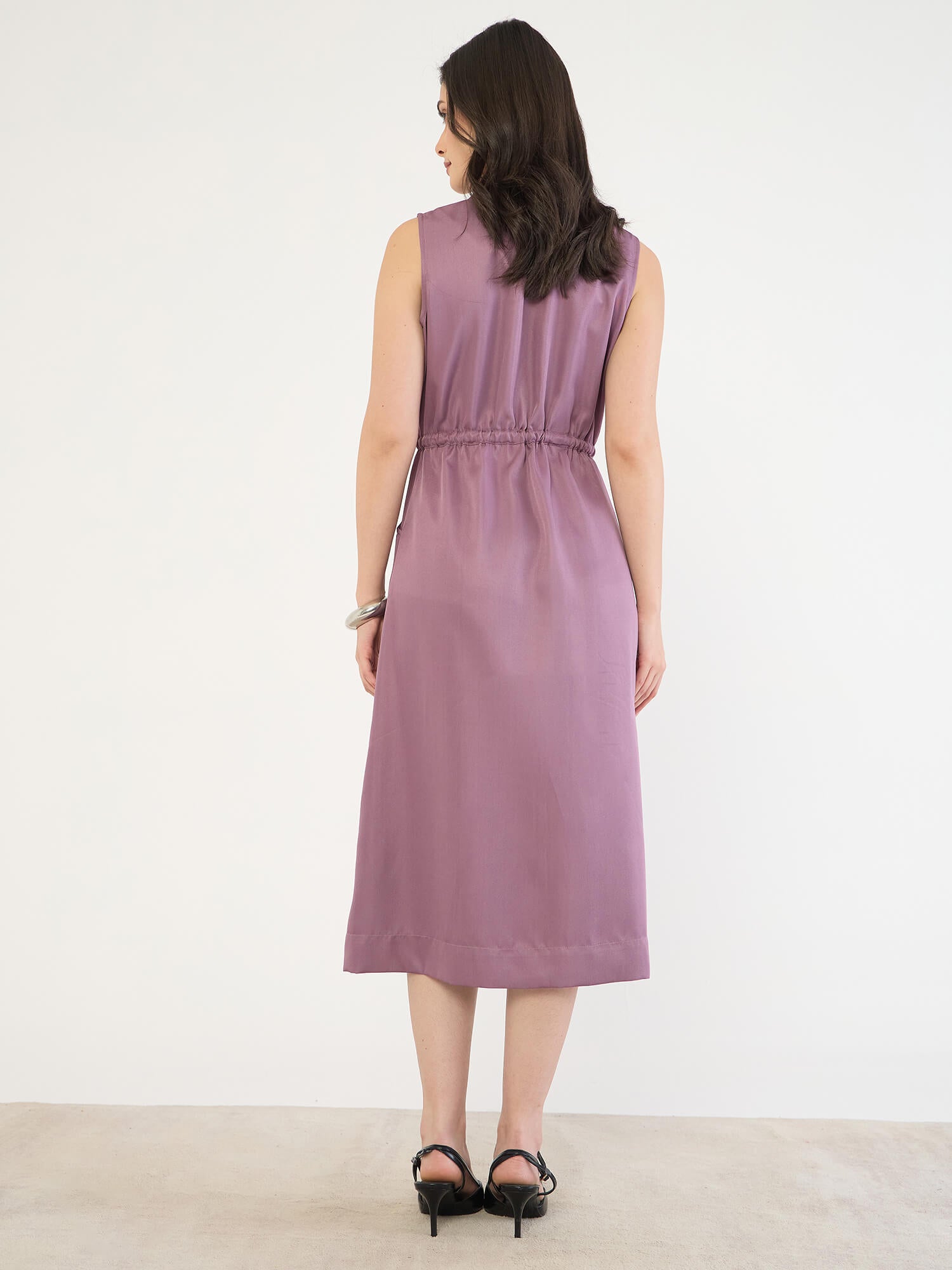 Salento Collared Cord Dress-Mauve