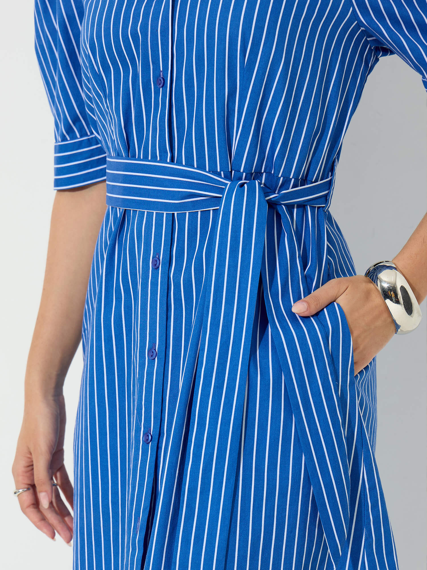 Regatta Striped Shirt Dress-Cobalt Blue