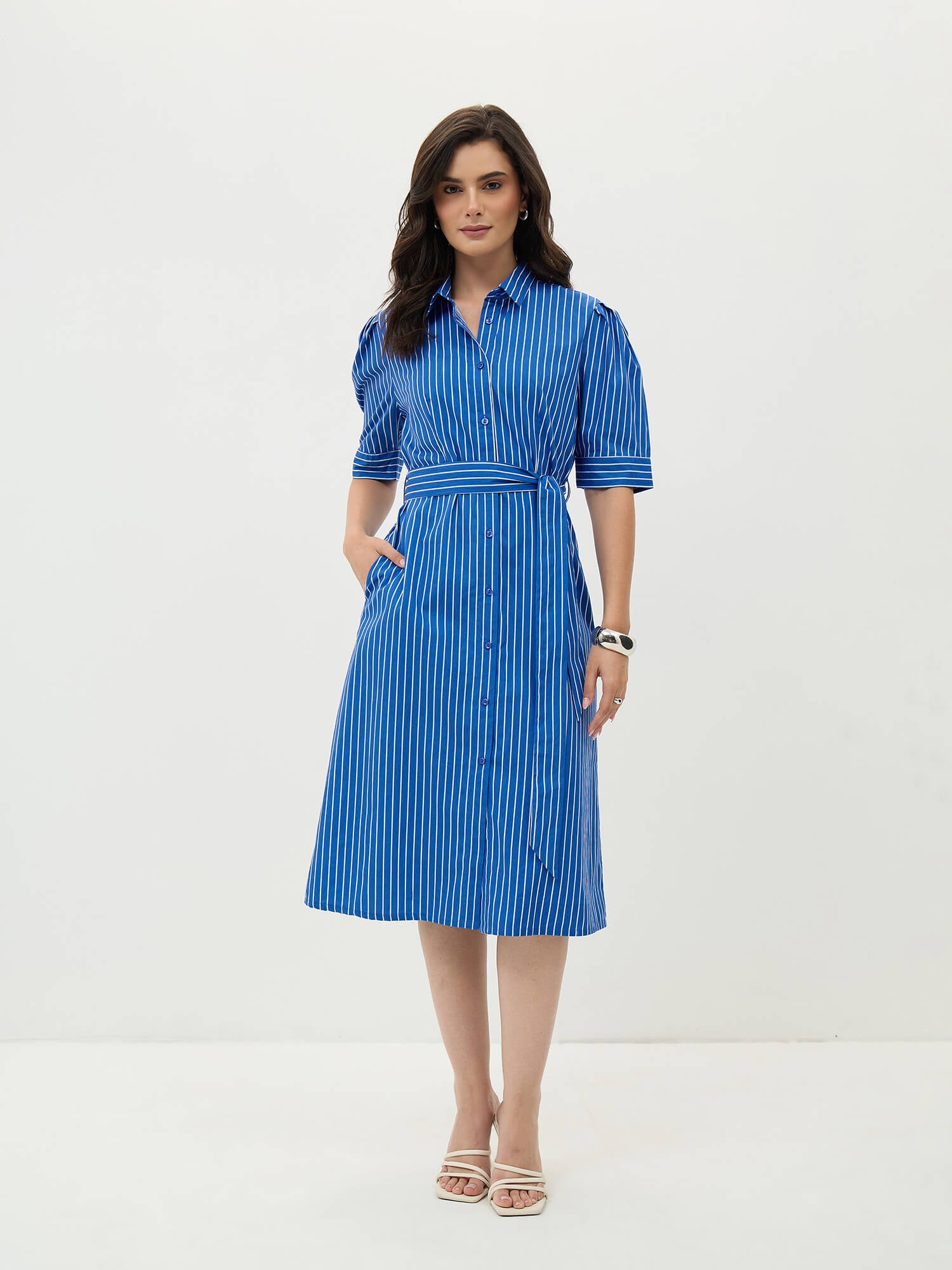 Regatta Striped Shirt Dress-Cobalt Blue
