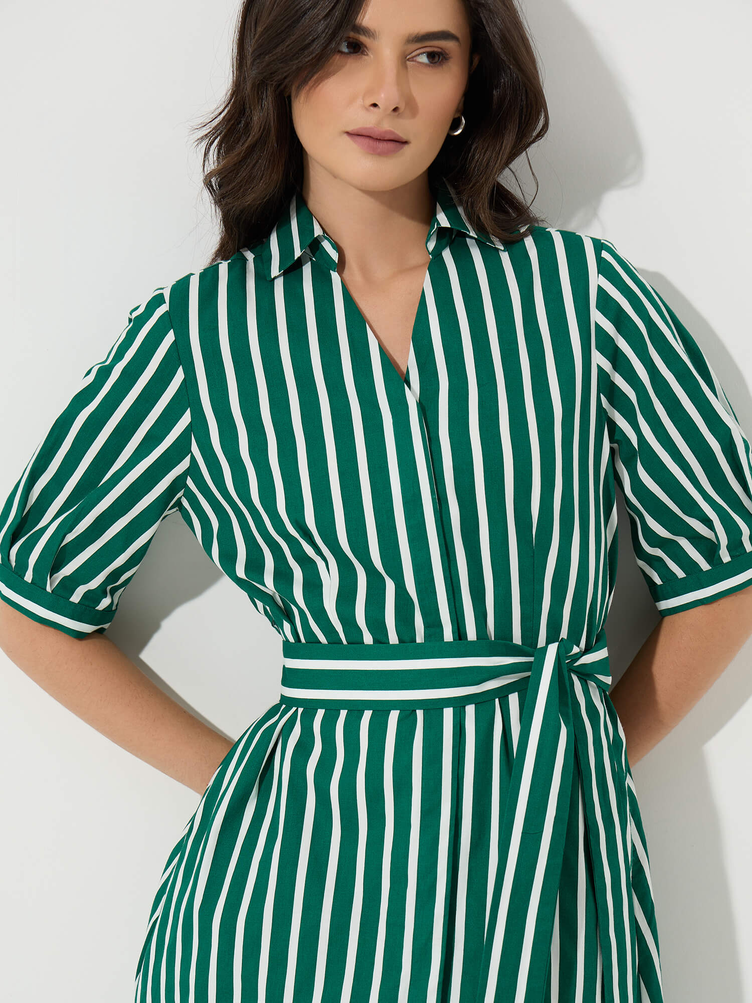 Sommer Belted Shirt Dress-Forest Green