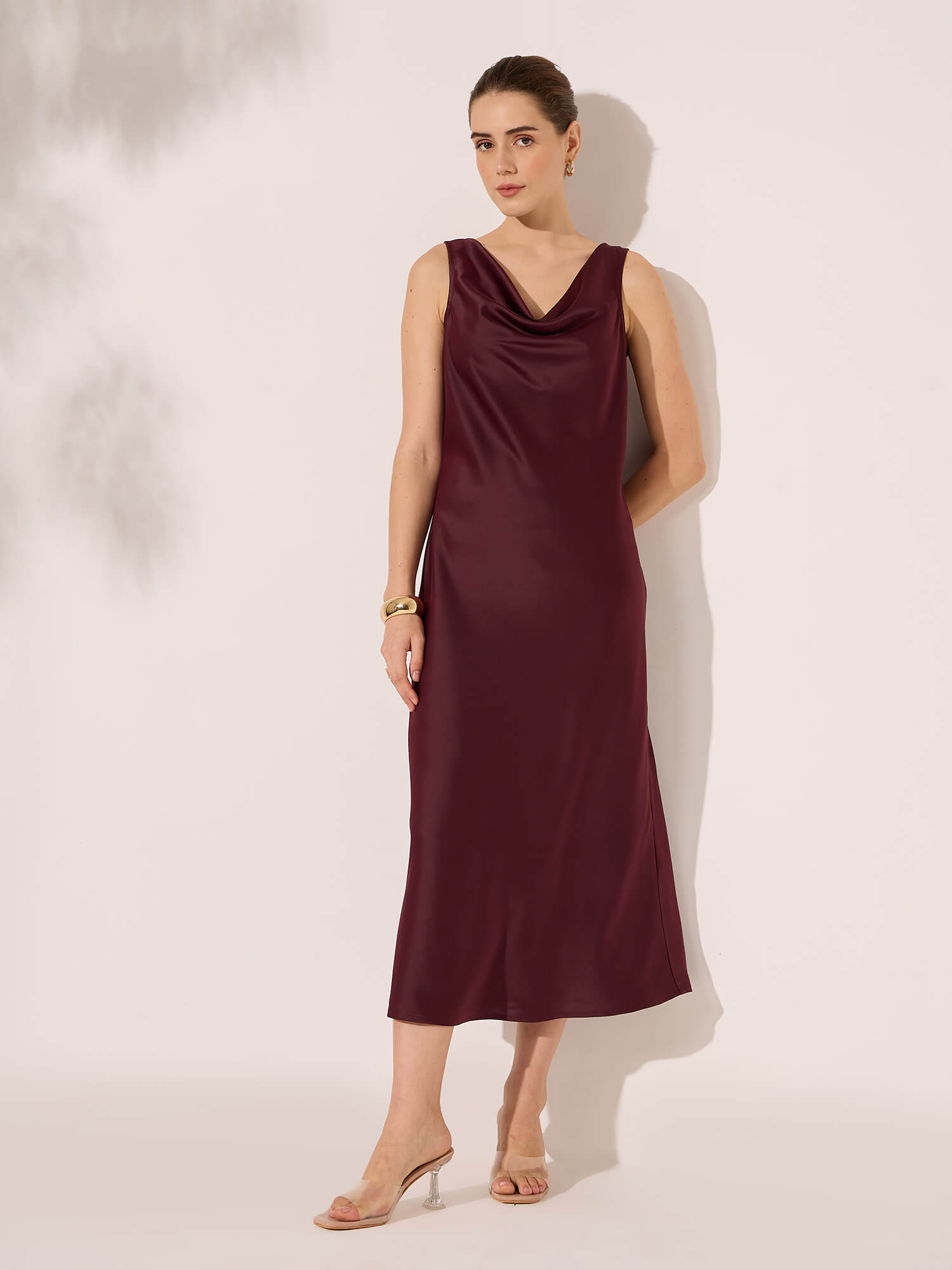 Fraise Cowl neck scarf dress-Wine