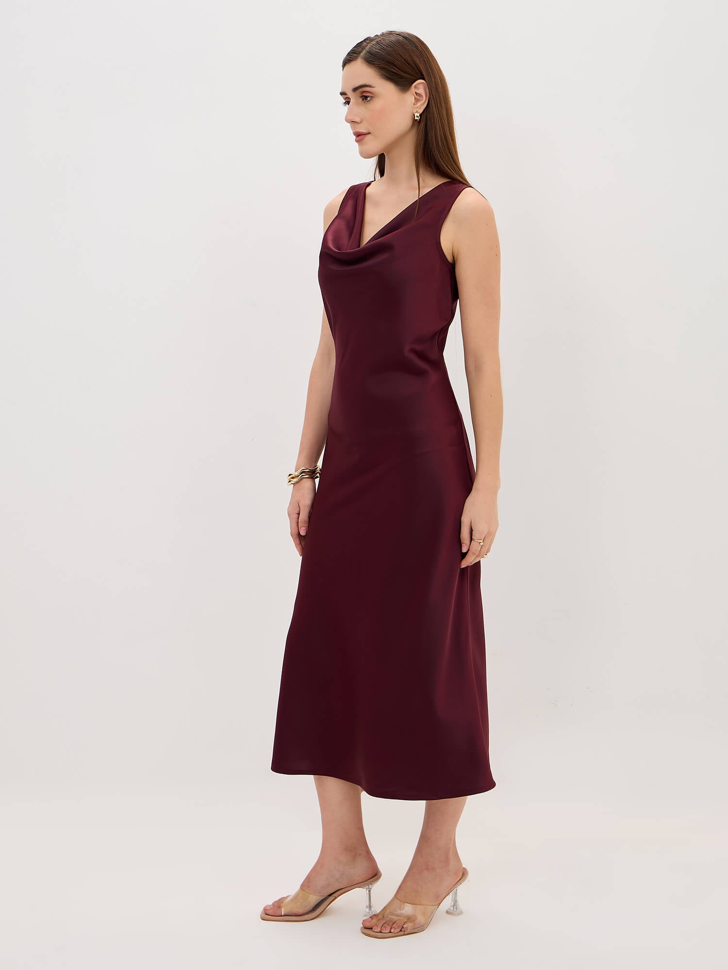 Fraise Cowl neck scarf dress-Wine