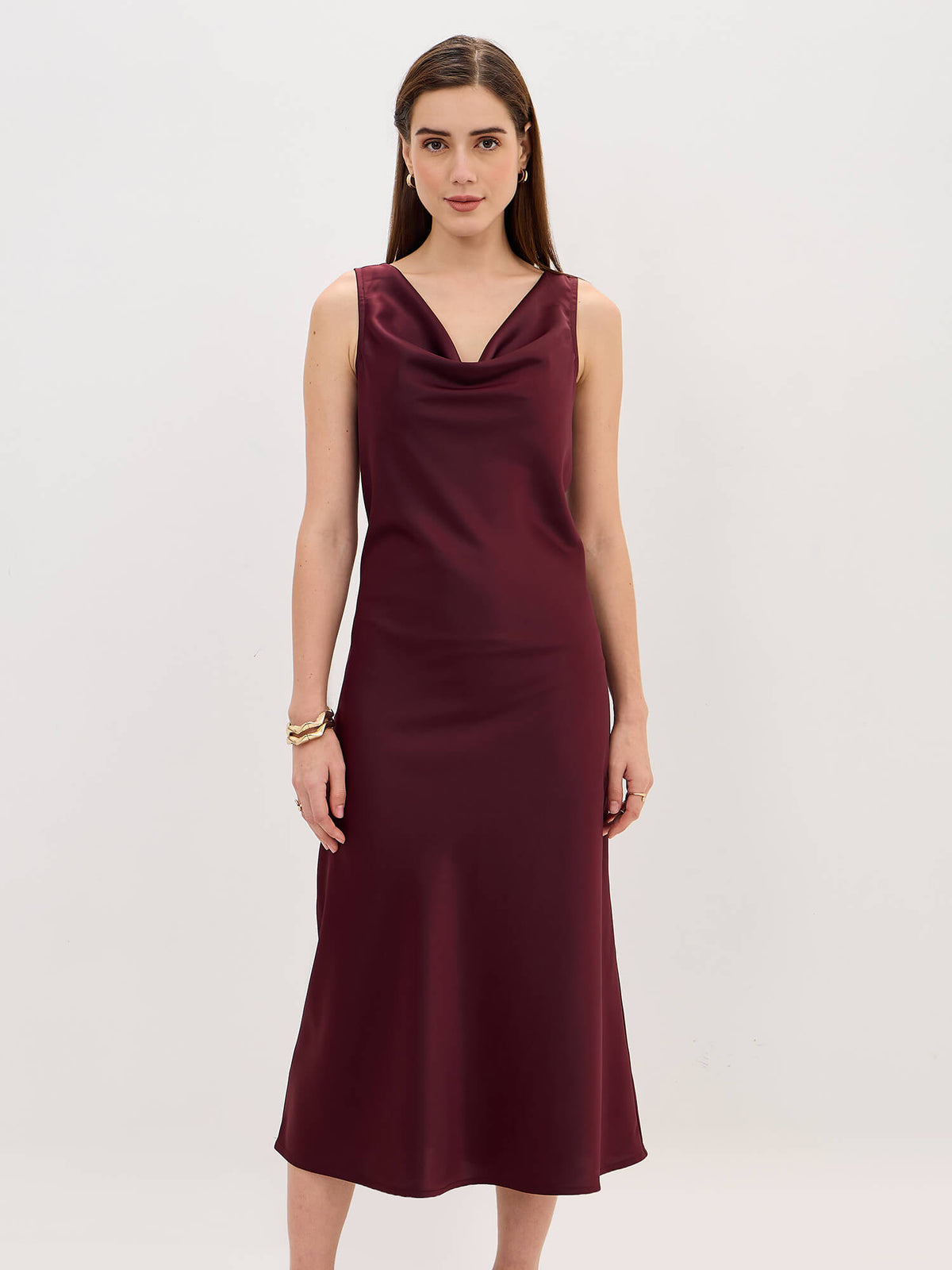 Fraise Cowl neck scarf dress-Wine