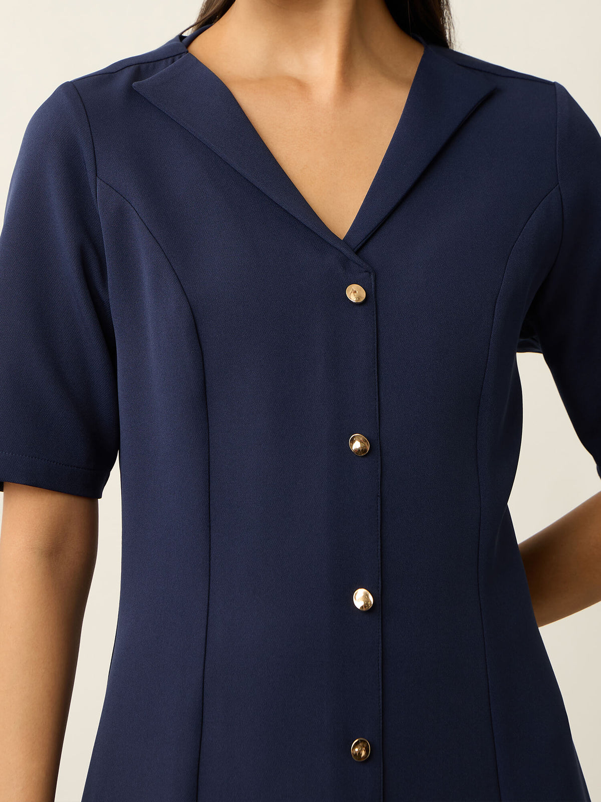 Antonia Metallic Button Down A-line Dress-Navy