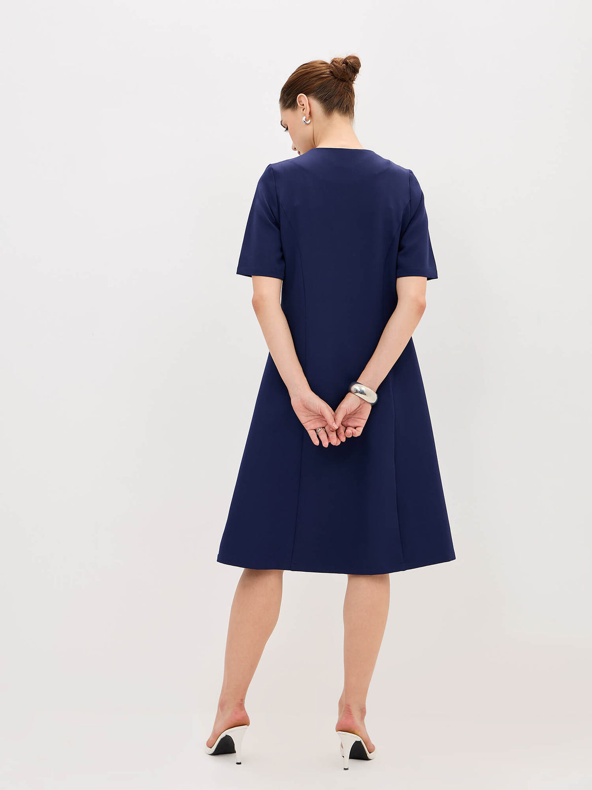 Antonia Metallic Button Down A-line Dress-Navy