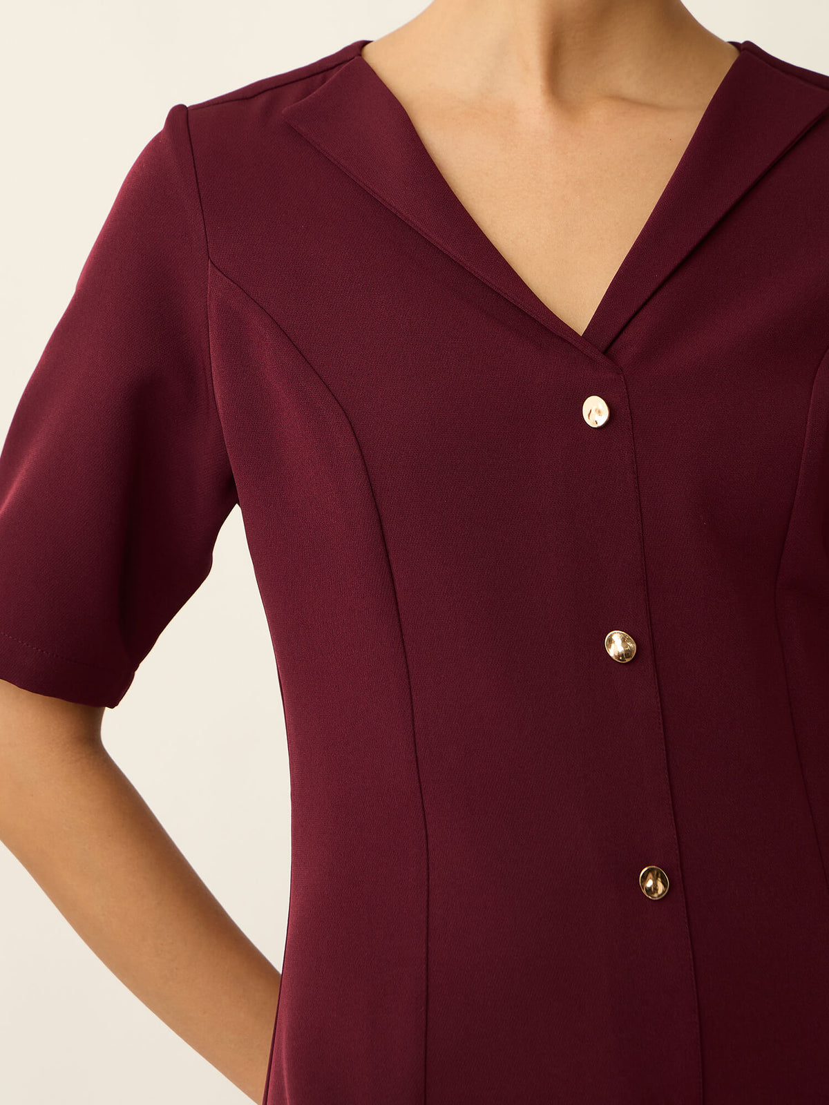 Antonia Metallic Button Down A-line Dress-Wine