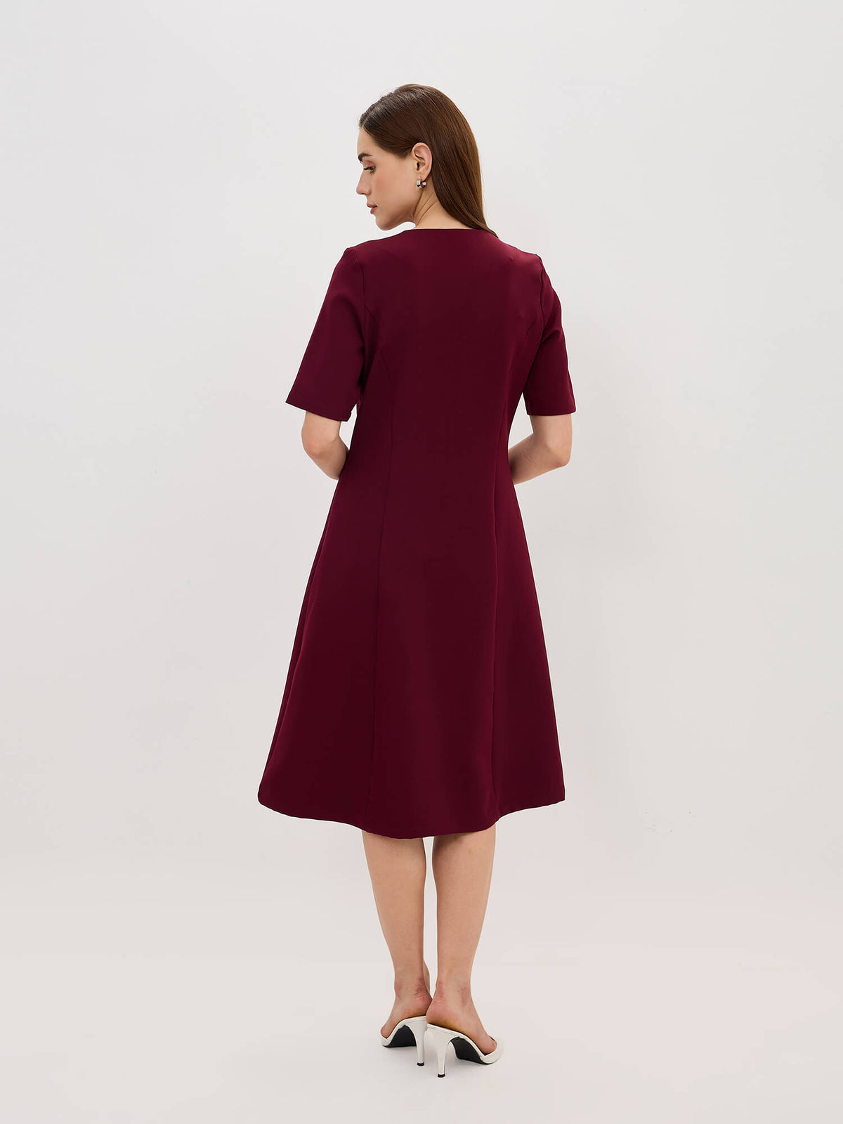 Antonia Metallic Button Down A-line Dress-Wine