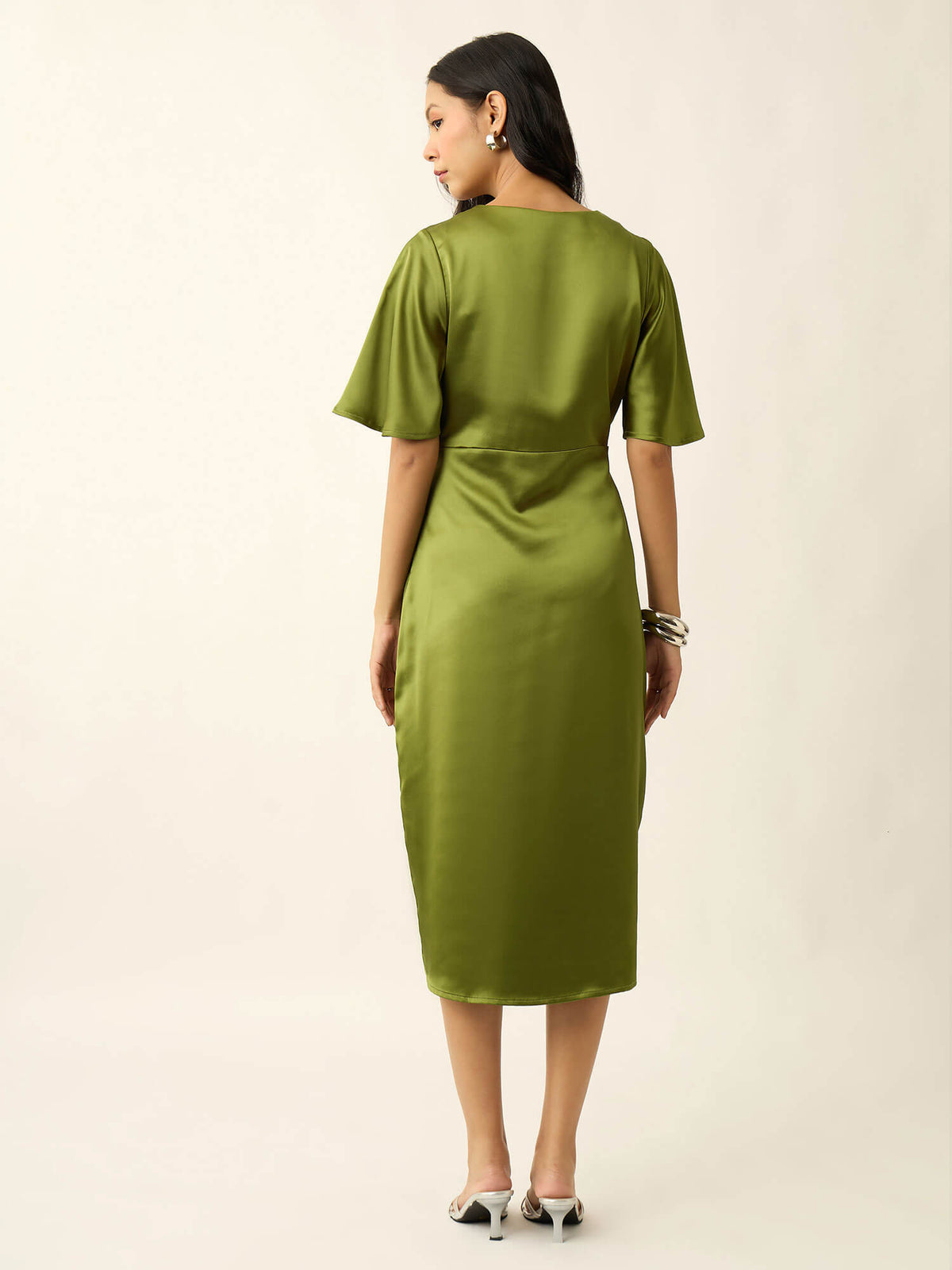 Hayati Satin Draped Dress-Chartreuse