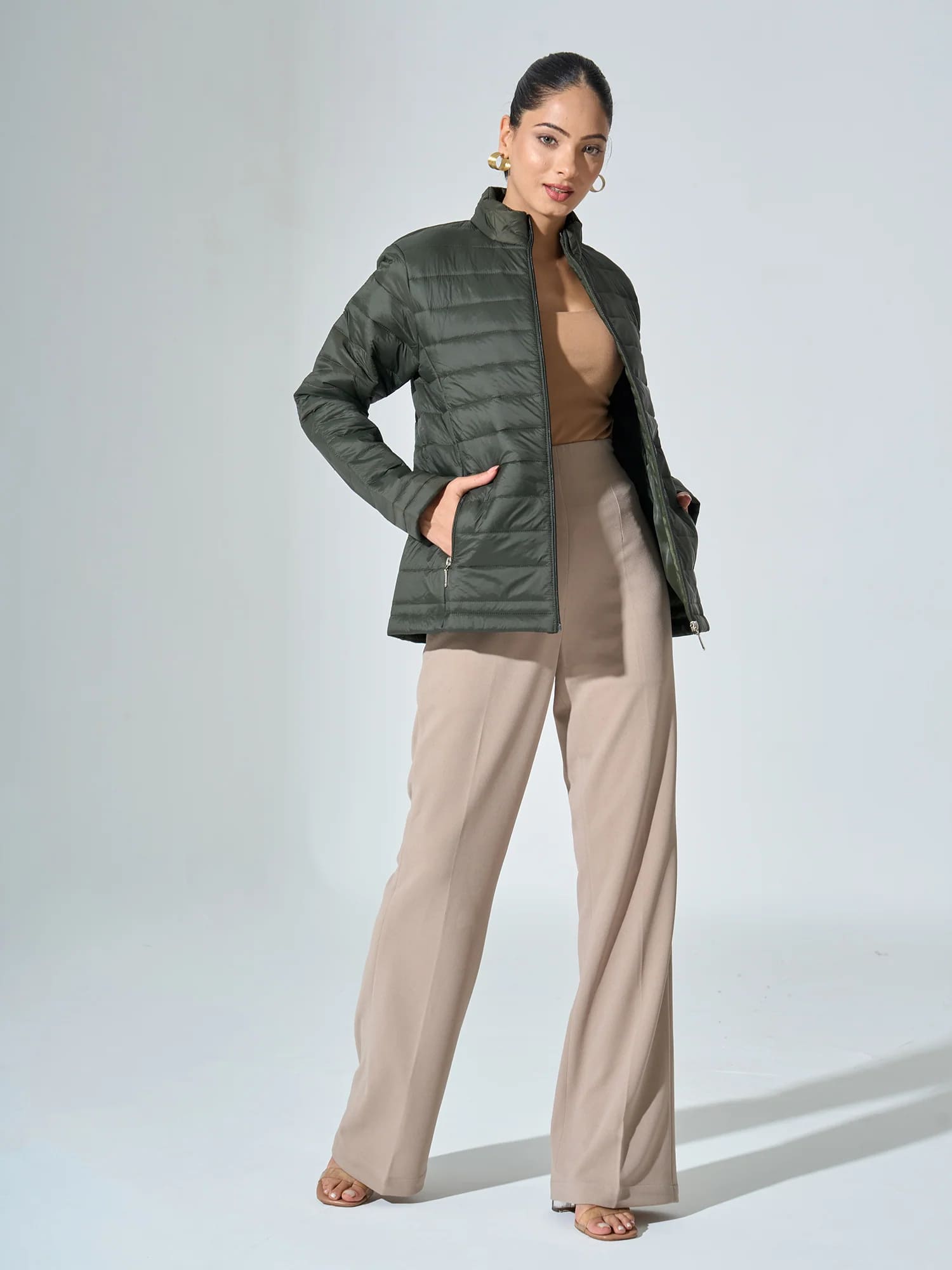 Maeve-Olive Puffer Jacket - Olive Green
