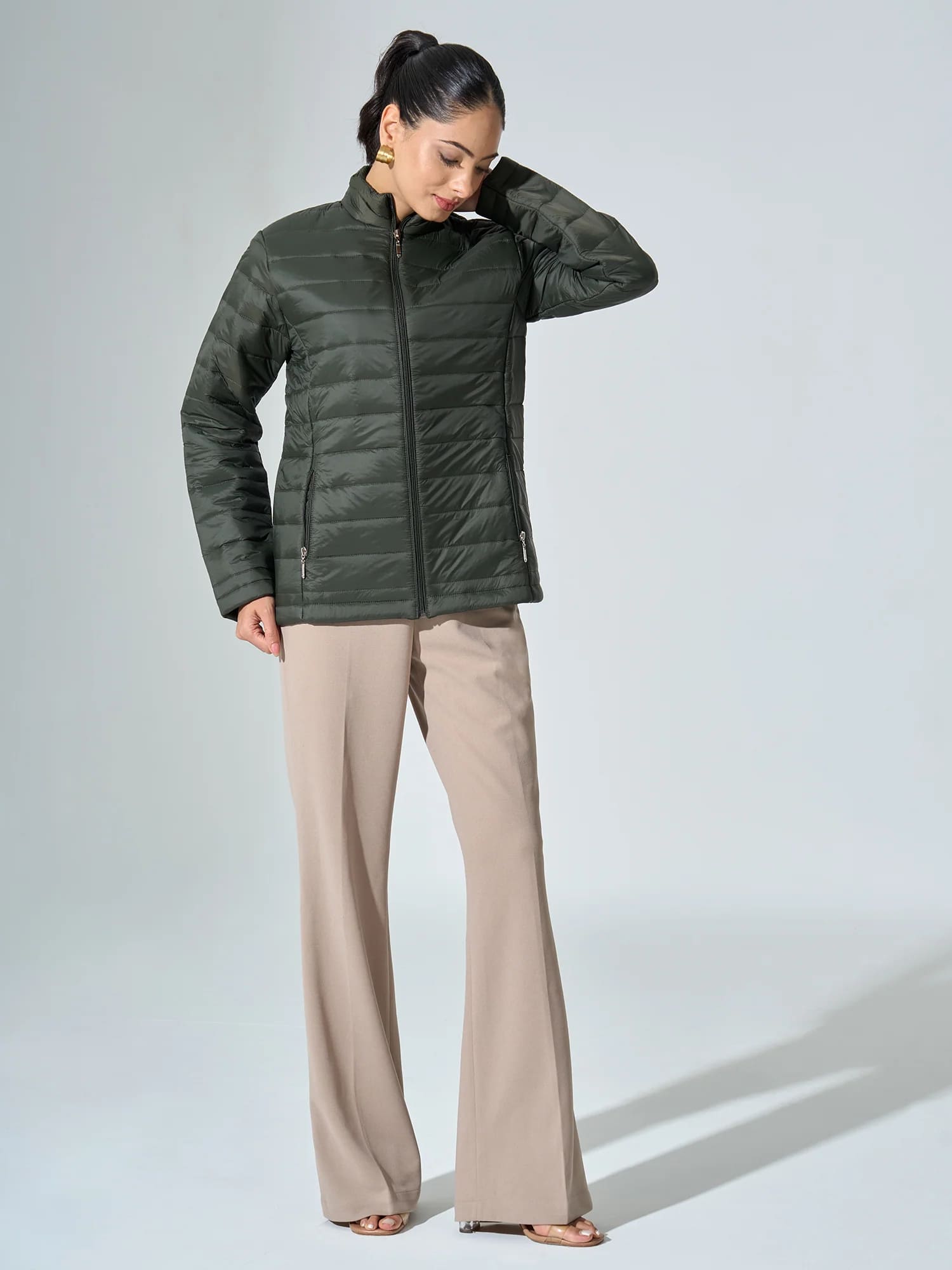 Maeve-Olive Puffer Jacket - Olive Green