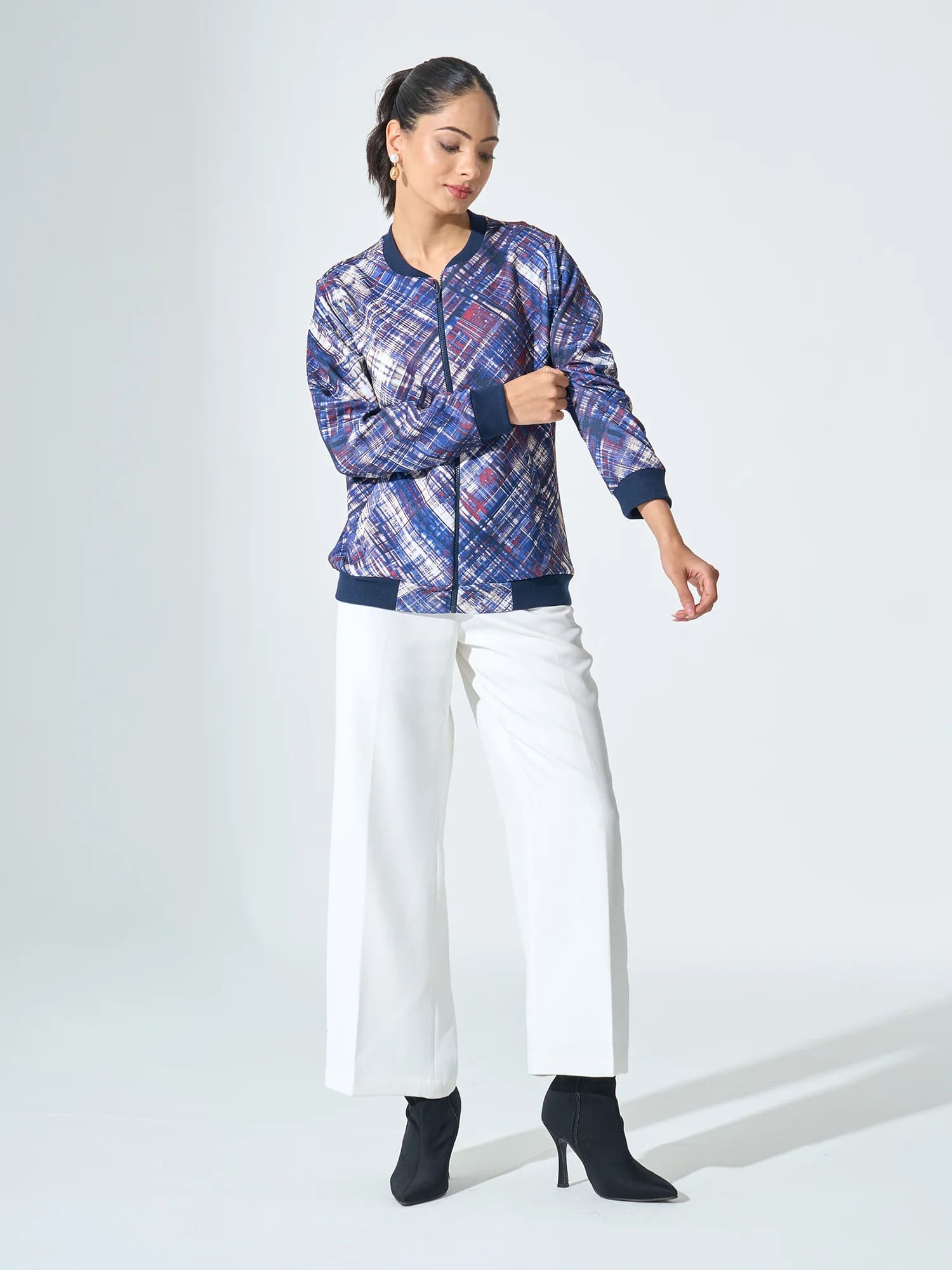 Gio-Navy Geometric Bomber Jacket - Multicolor