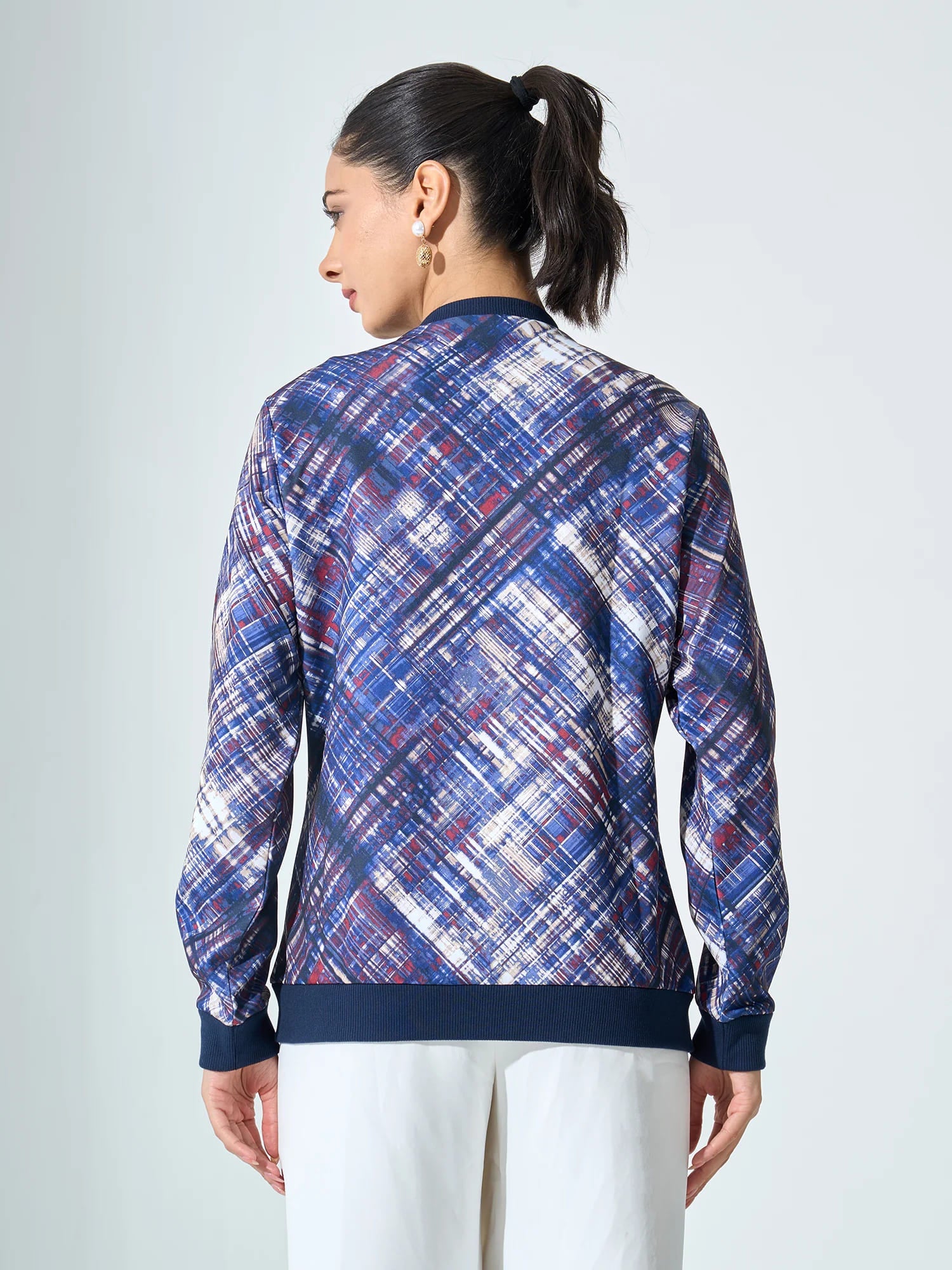 Gio-Navy Geometric Bomber Jacket - Multicolor