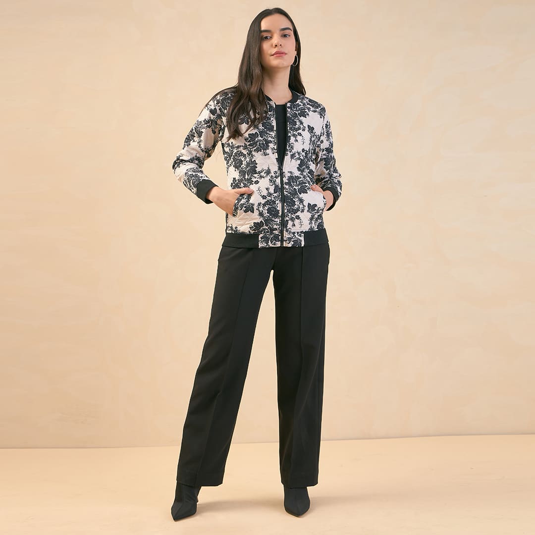 Gio Floral Bomber Jacket - Black/White