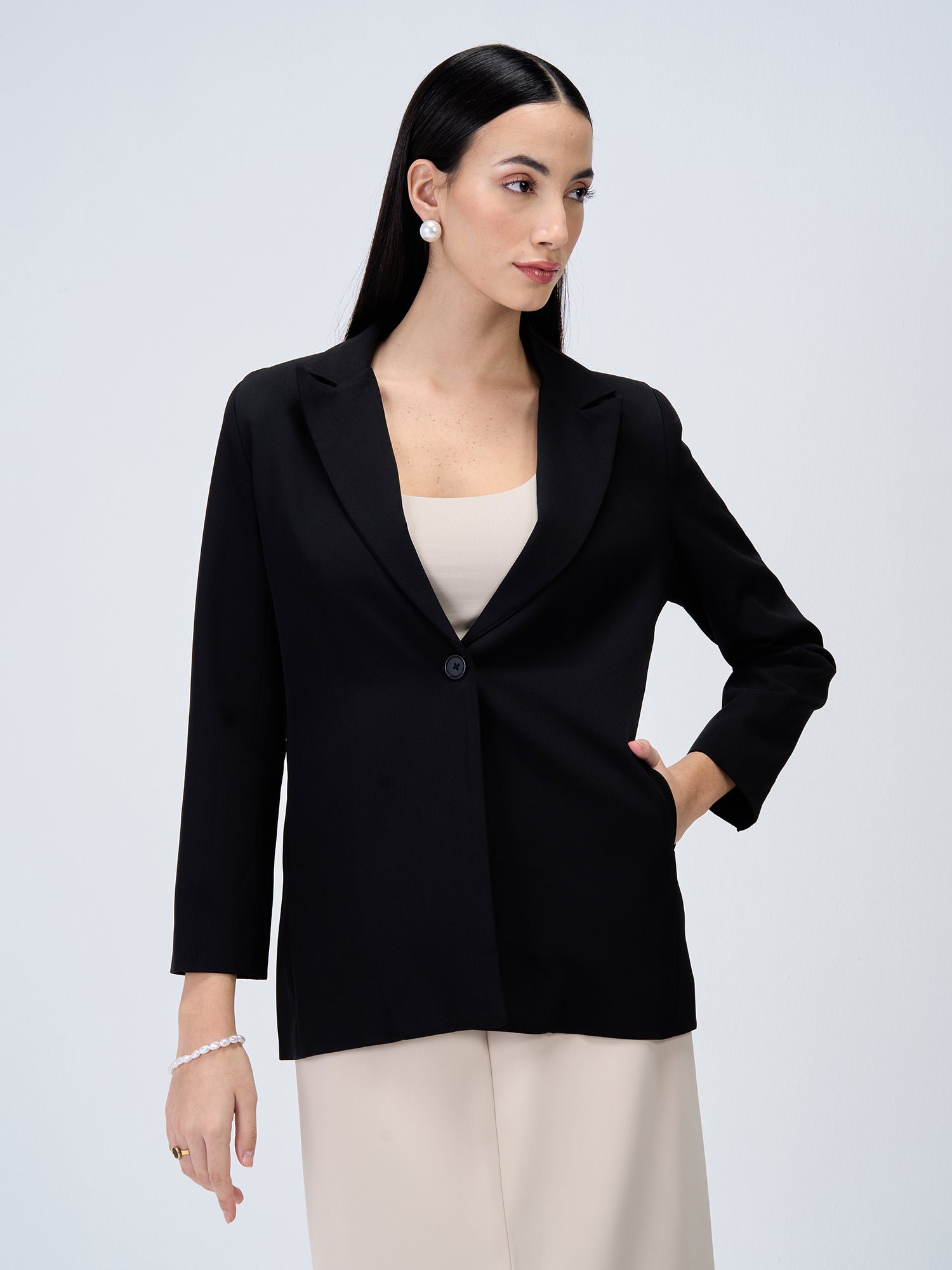 Zoey Single Breasted Blazer-Black