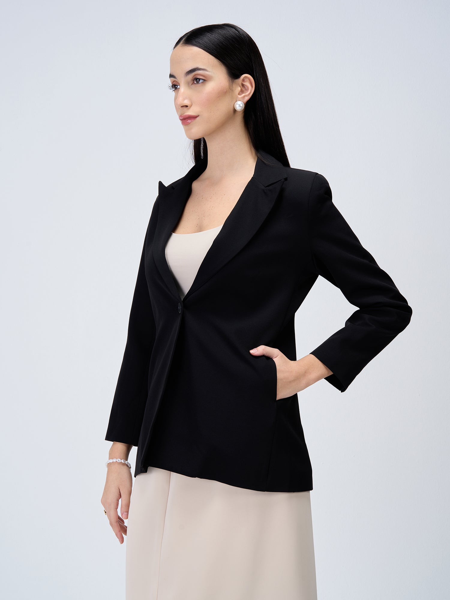 Zoey Single Breasted Blazer-Black
