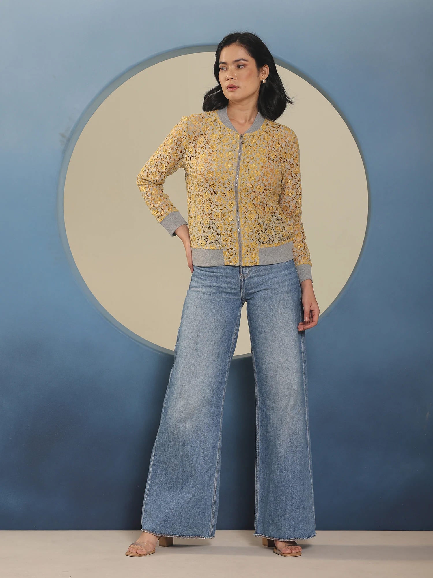 Freya Lace Bomber Jacket - Yellow