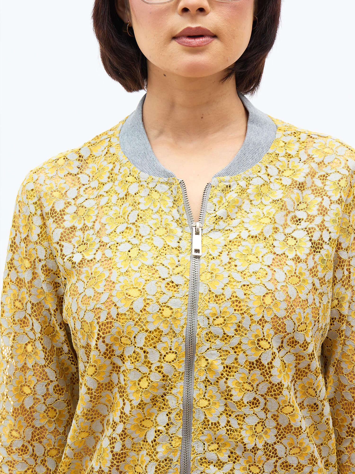 Freya Lace Bomber Jacket - Yellow