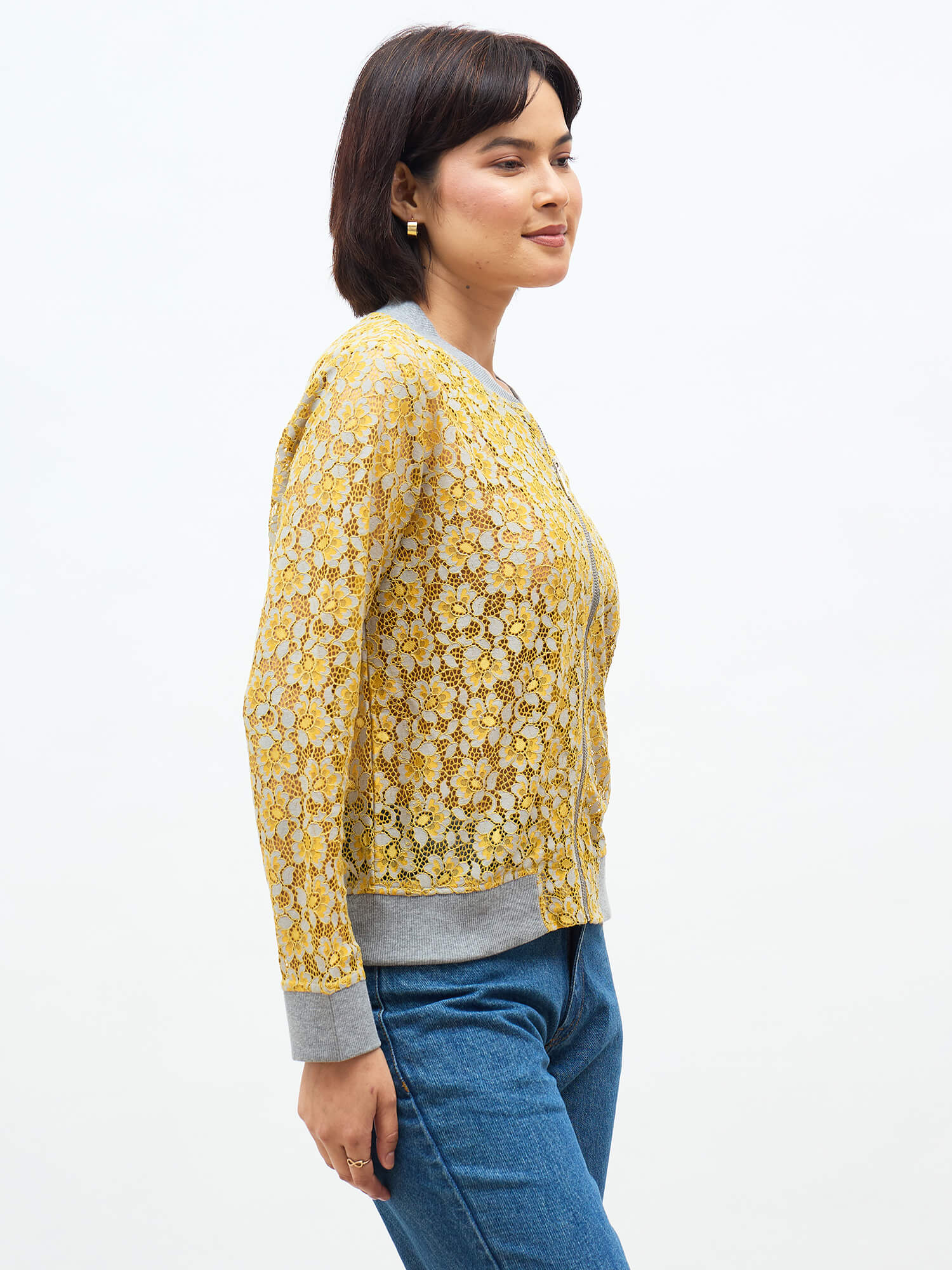 Freya Lace Bomber Jacket - Yellow