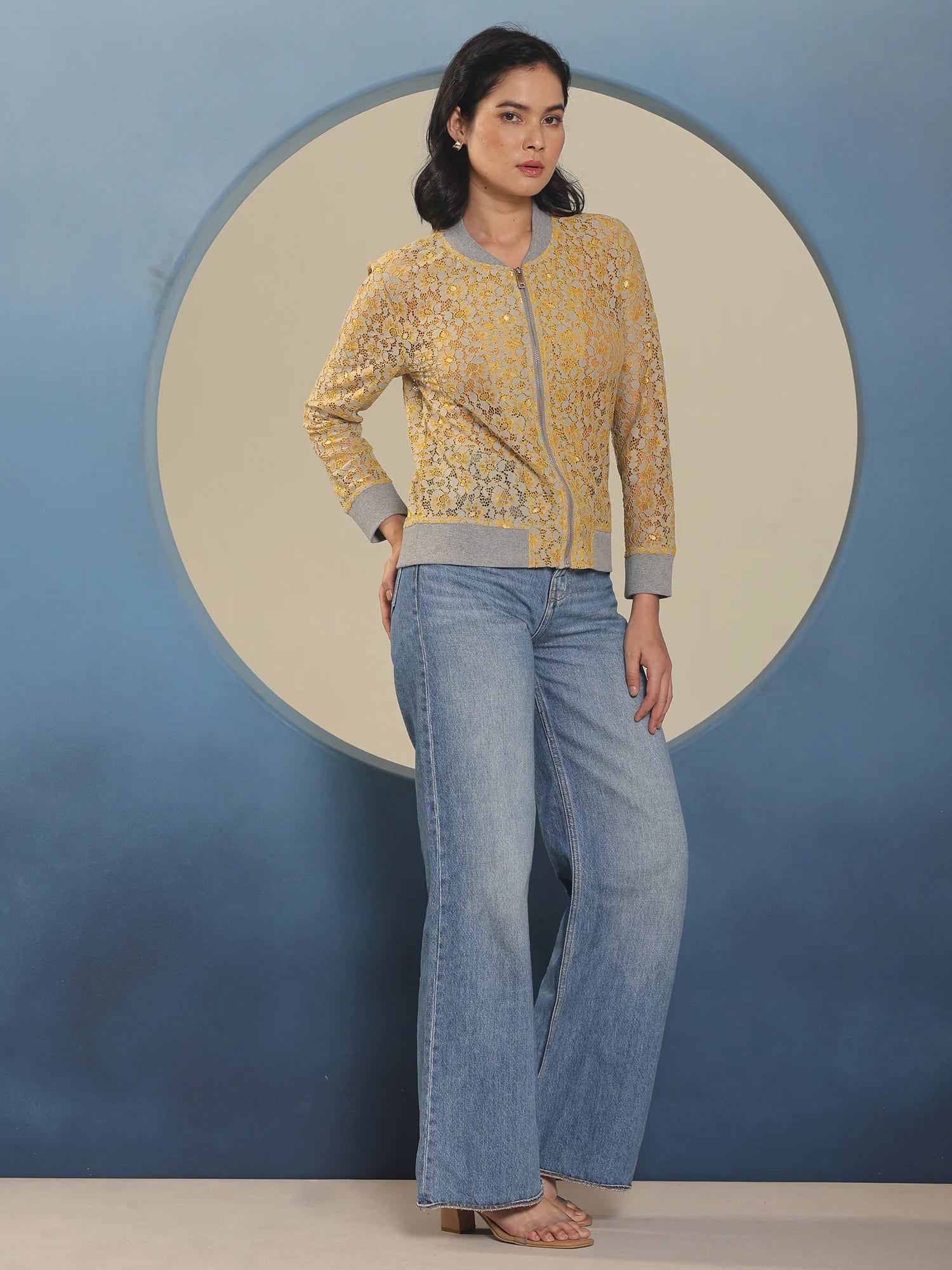 Freya Lace Bomber Jacket - Yellow