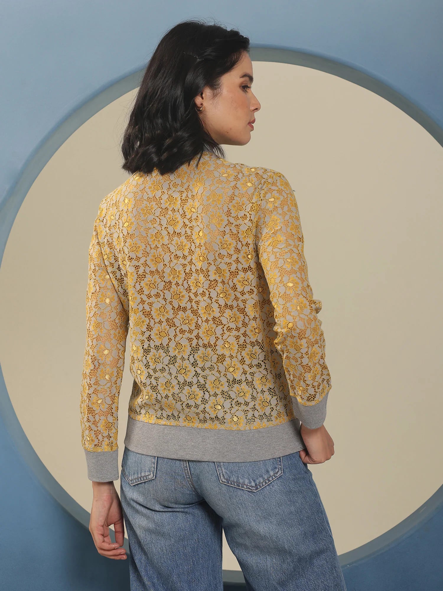 Freya Lace Bomber Jacket - Yellow