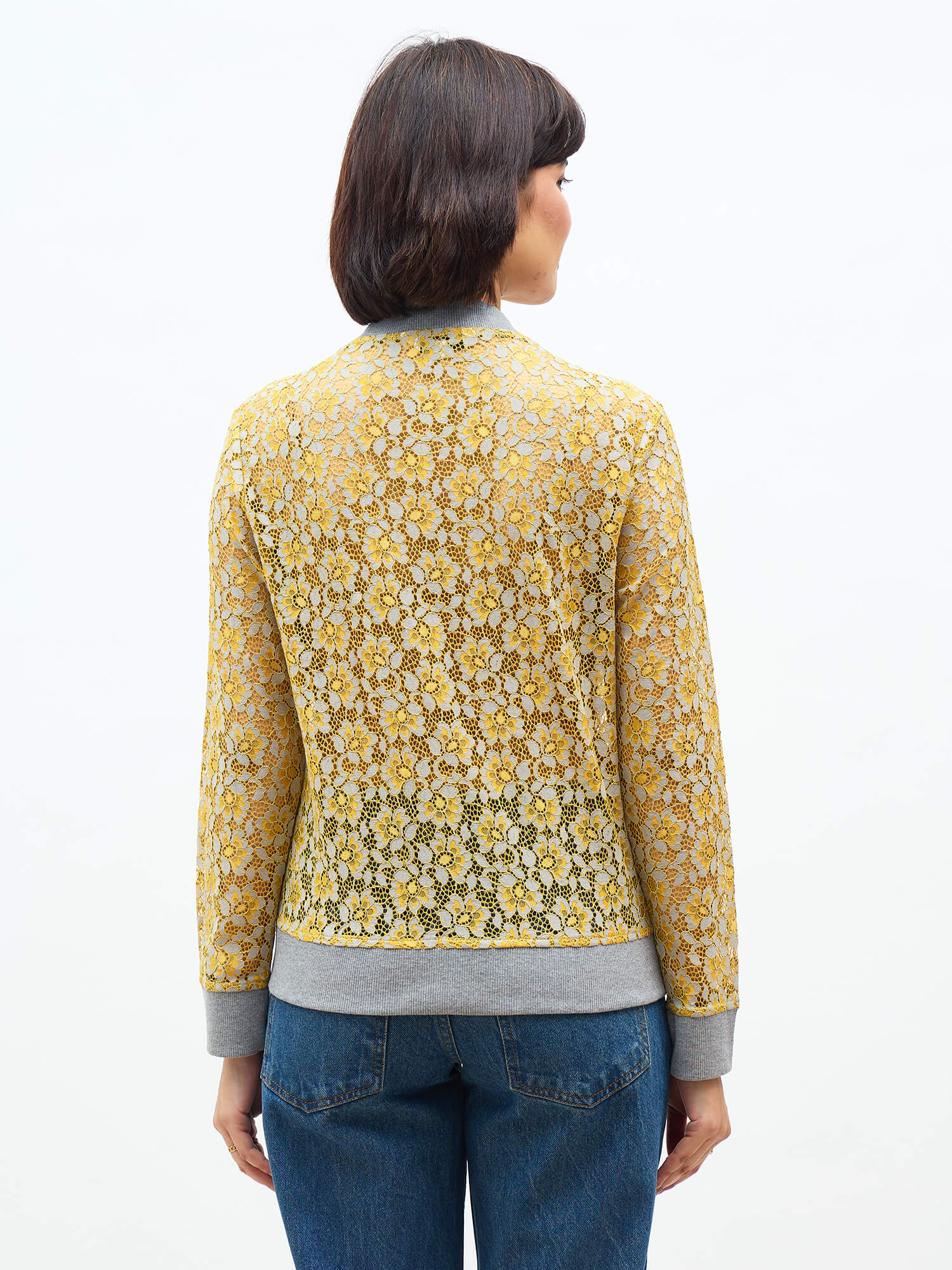 Freya Lace Bomber Jacket - Yellow