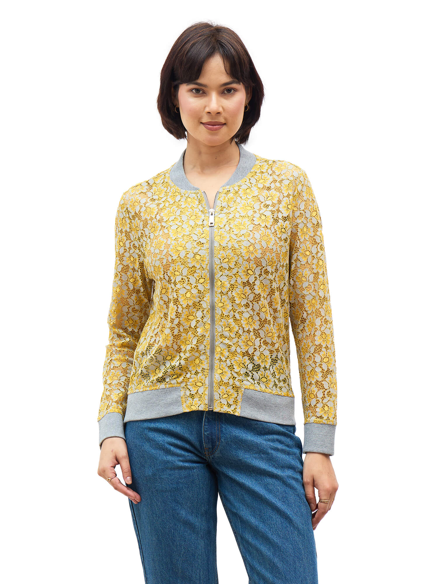 Freya Lace Bomber Jacket - Yellow