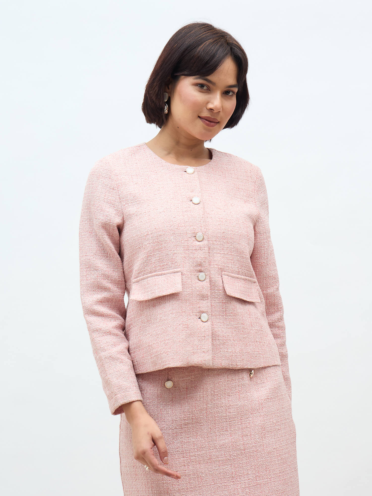 Susie Button Down Short Jacket-Blush Pink