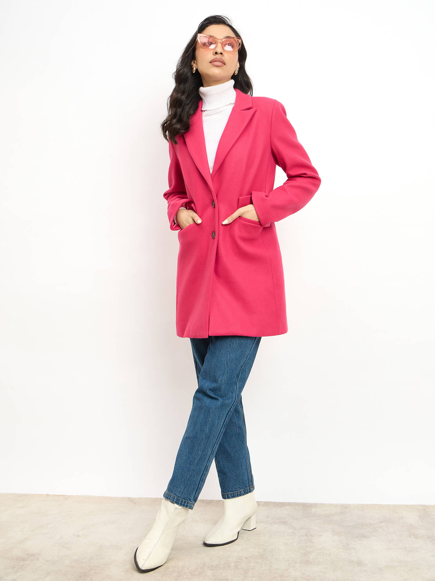Olwen Single Breasted Mid Length Coat - Pink