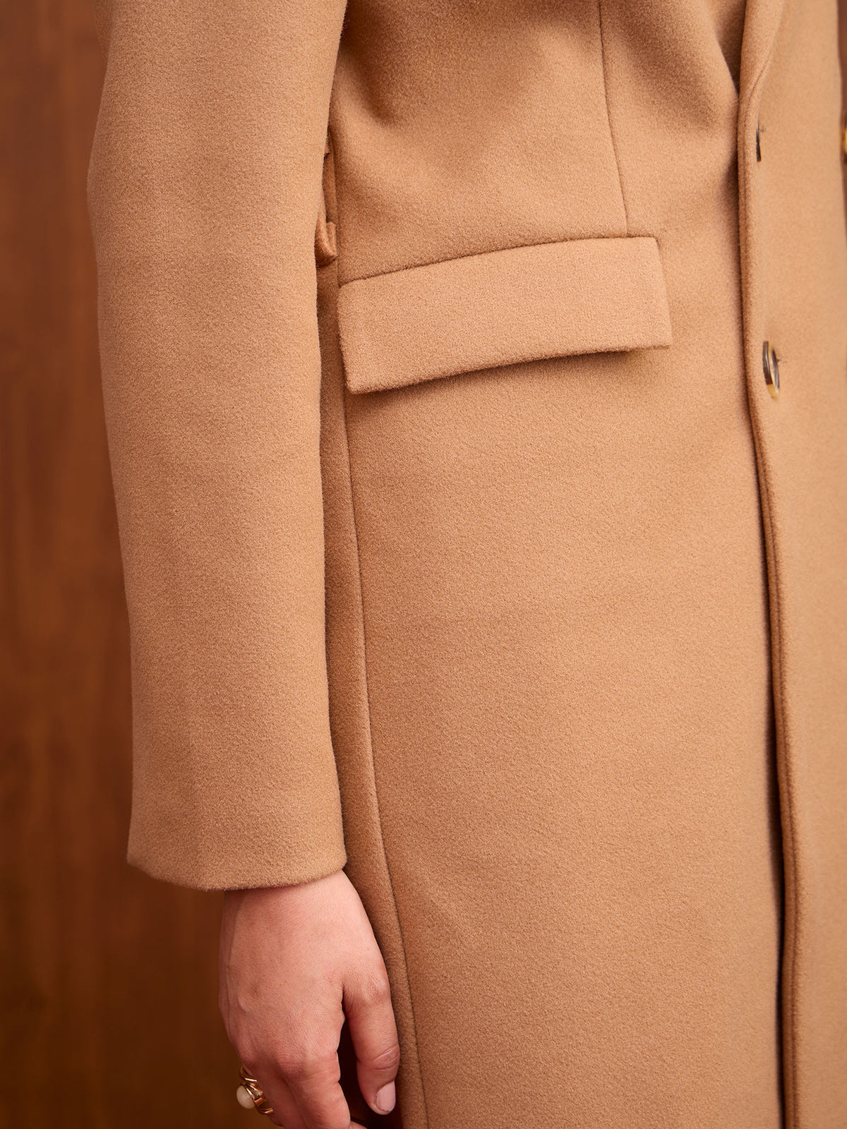 Nevara Double Breasted Longline Belted Coat-Mocha