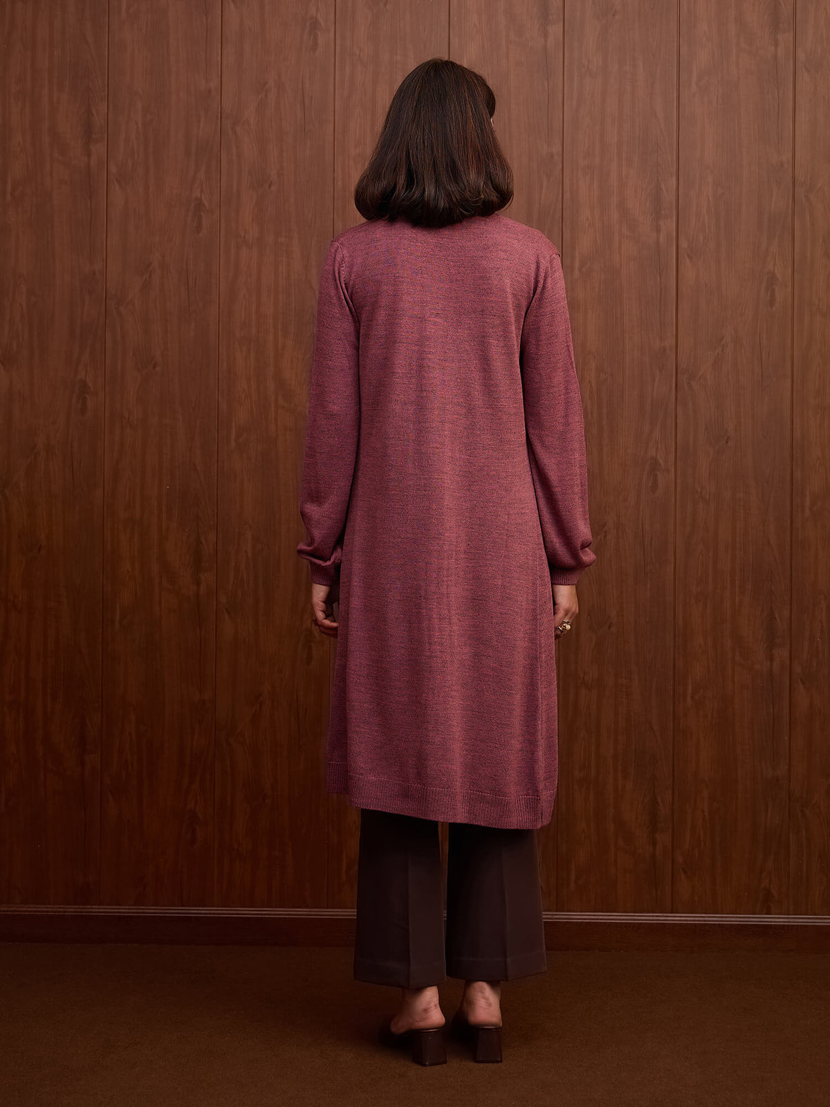 Maven Longline Open-Front Shrug-Plum
