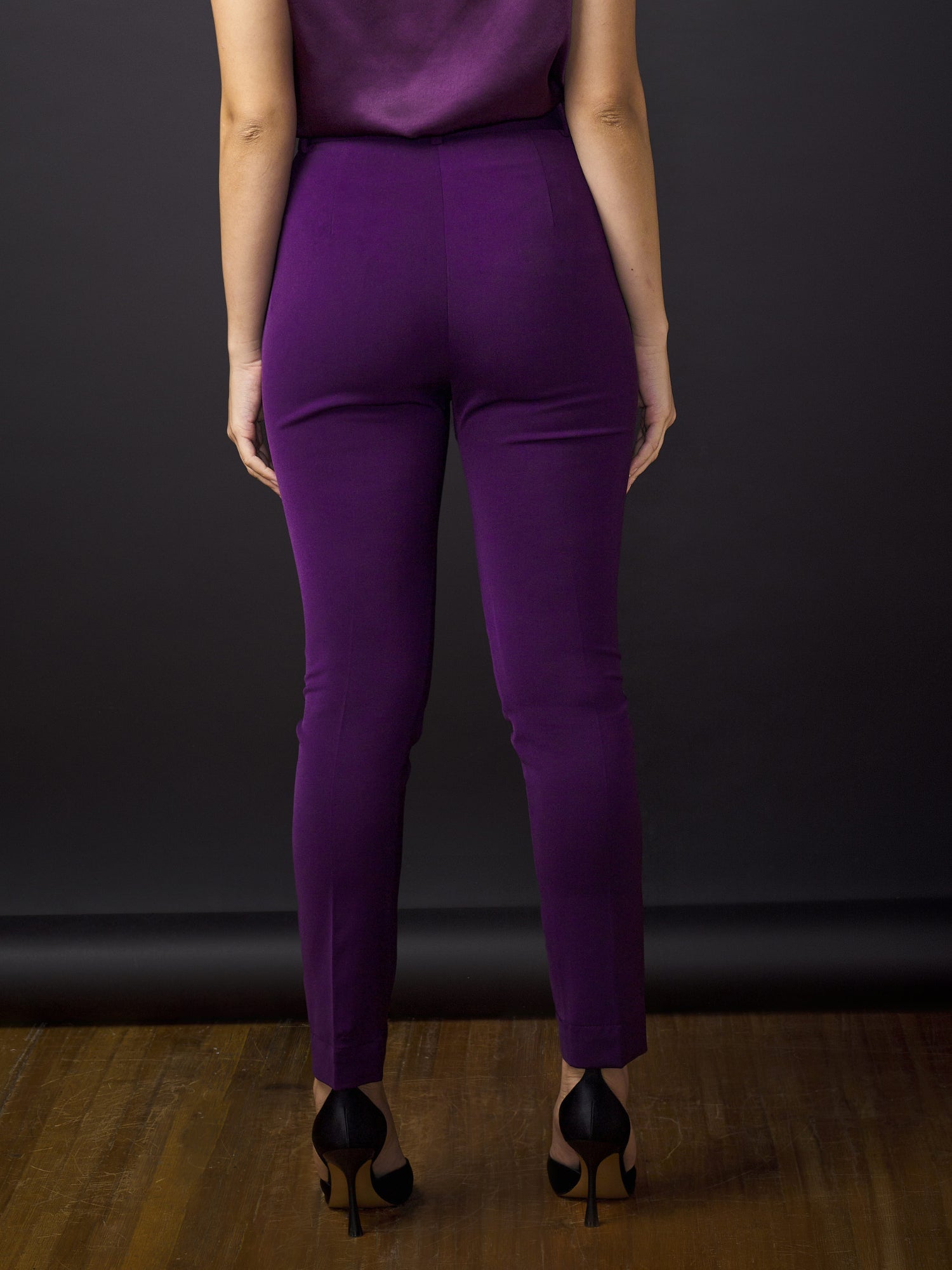 Laura High Rise Creased Trousers-Purple