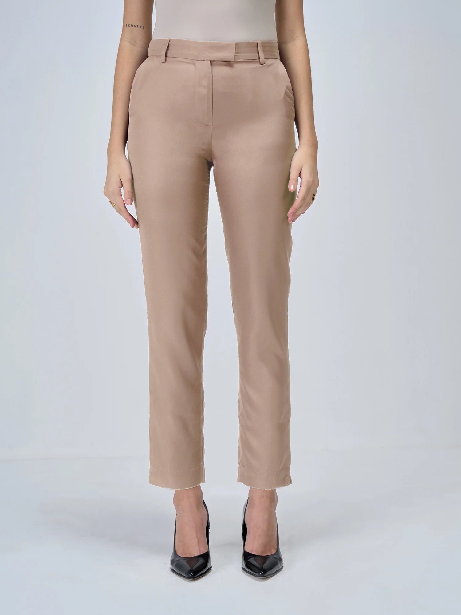 Lumi Mid Rise Slim Fit Trousers-Dusty Peach