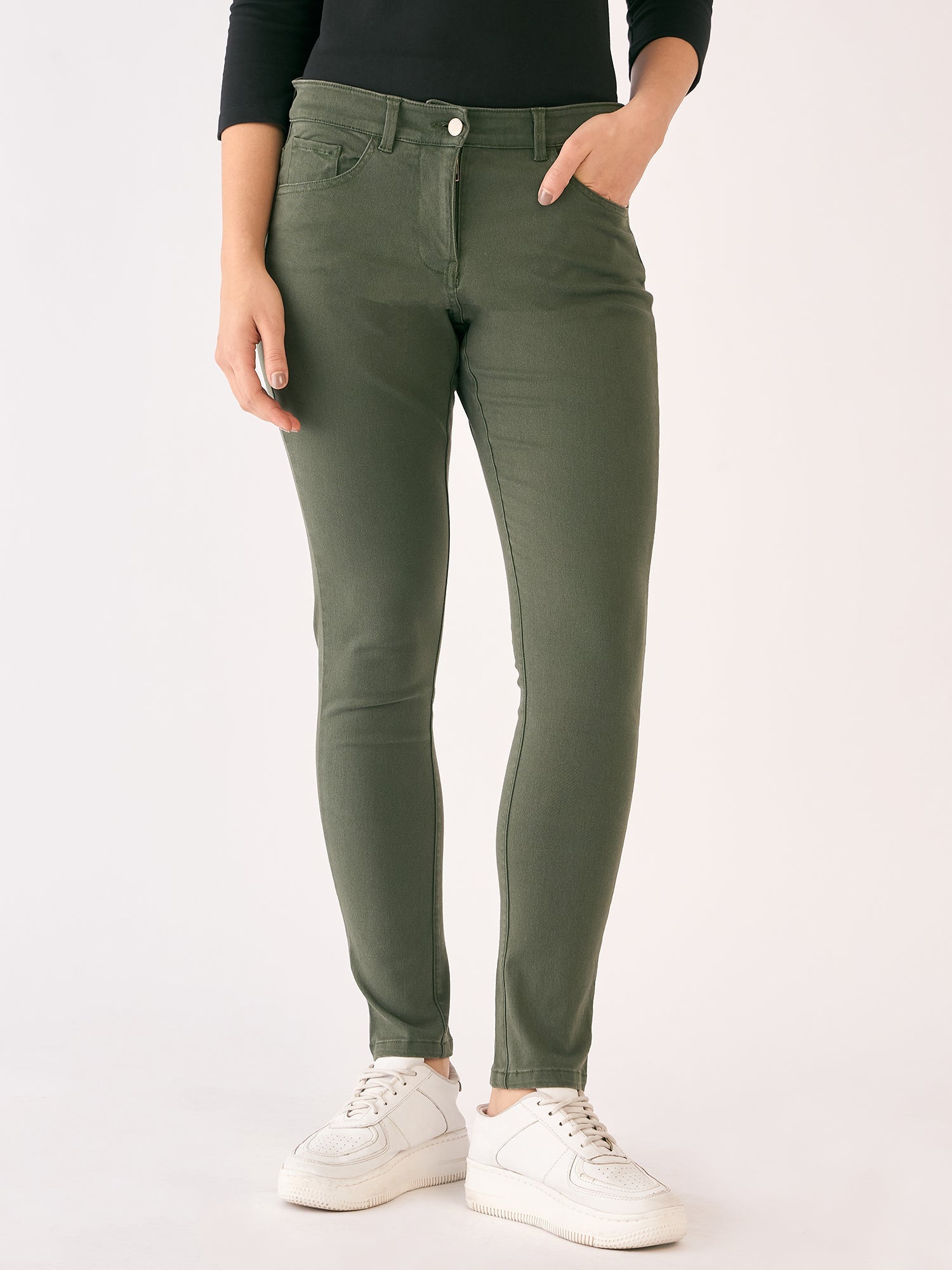 Urban Twill Mid Rise Slim Fit Pants-Olive