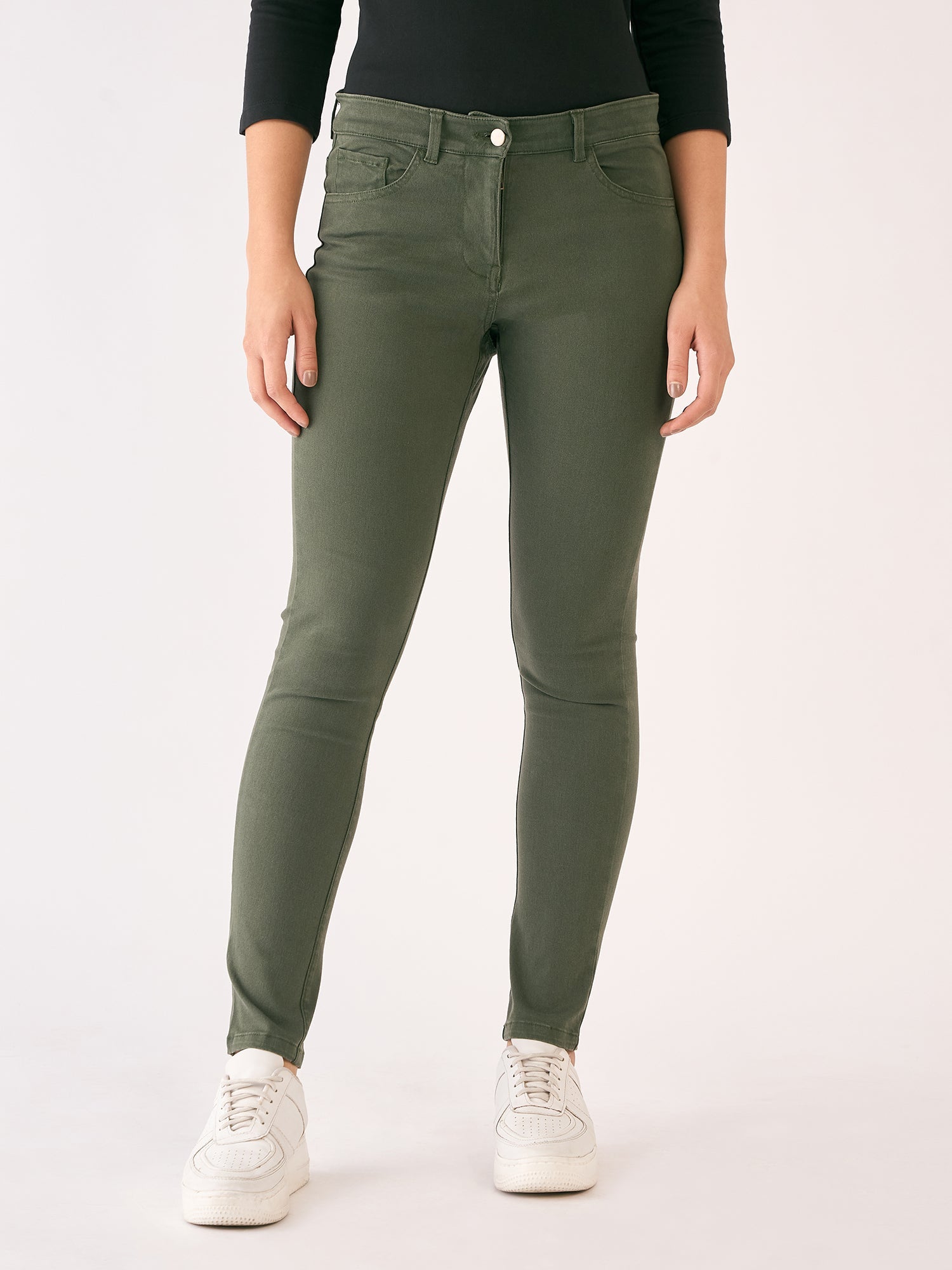 Urban Twill Mid Rise Slim Fit Pants-Olive