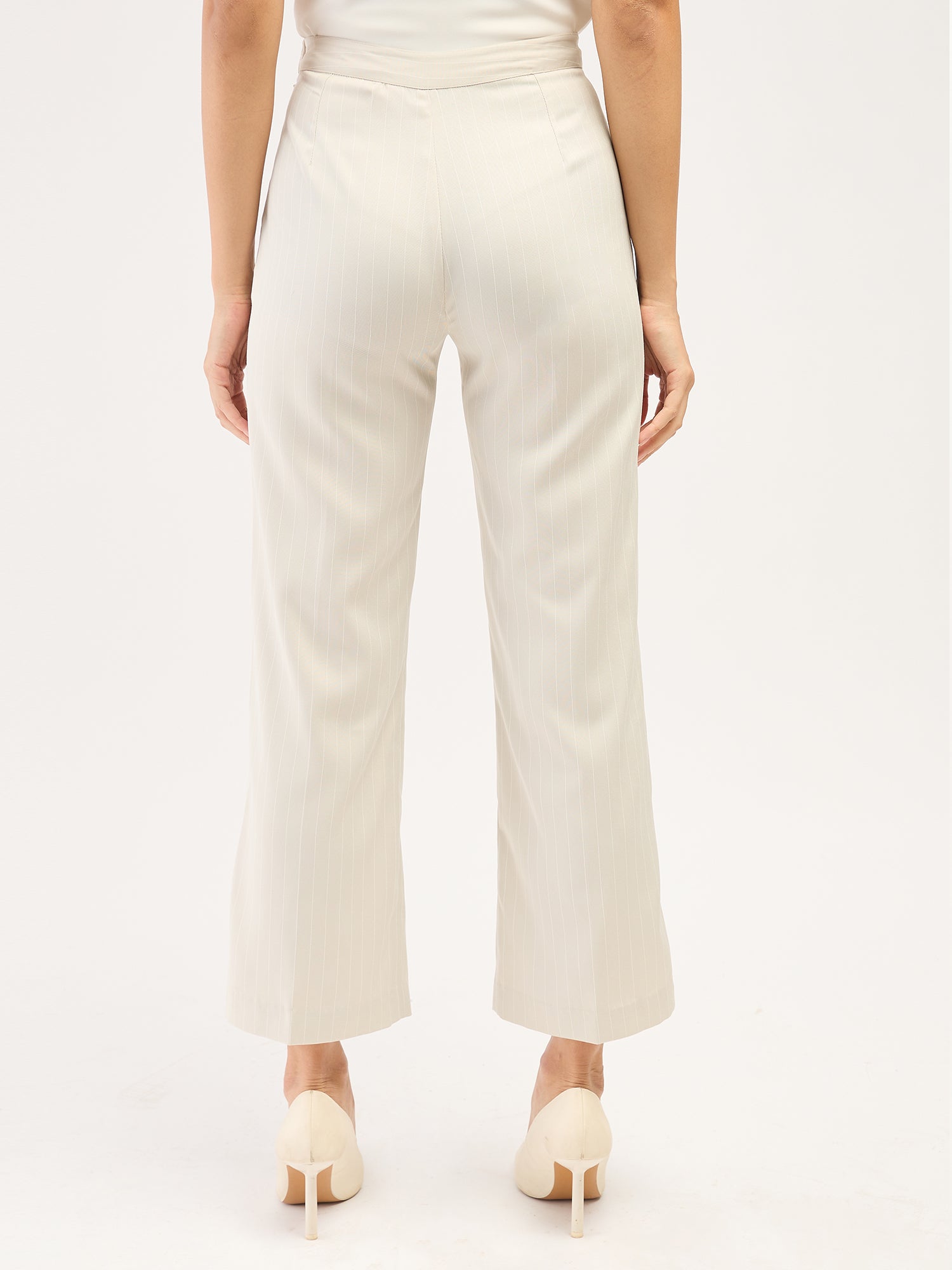Liberal-Off White Stripes Striped Formal Side Zip Pant - Off White & White