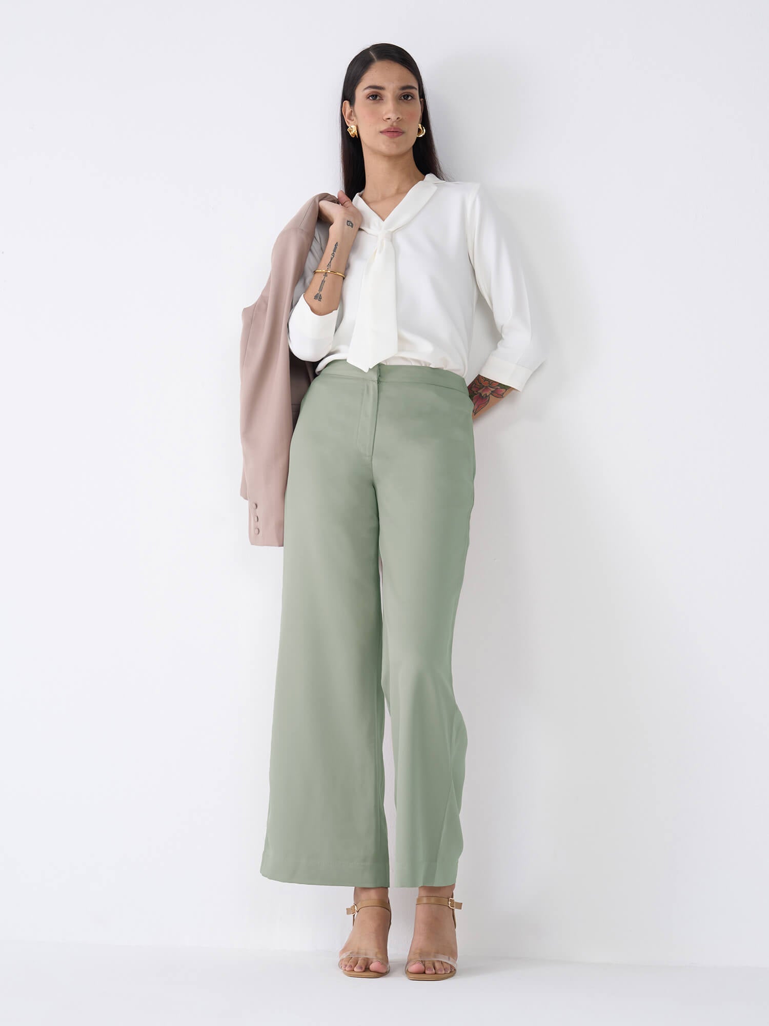 Mercer Mid Rise Wide Legged Trousers-Ash Grey