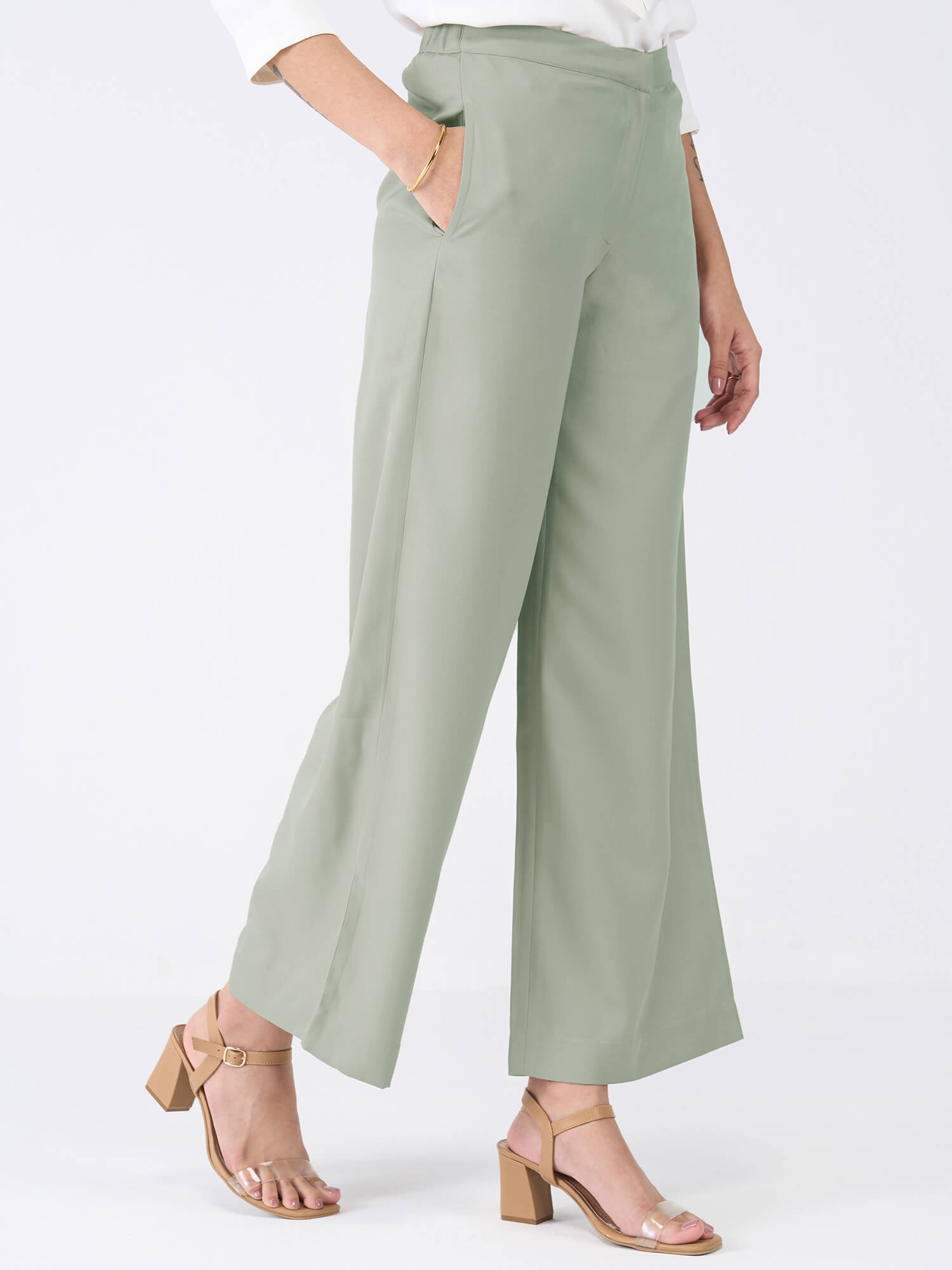 Mercer Mid Rise Wide Legged Trousers-Ash Grey