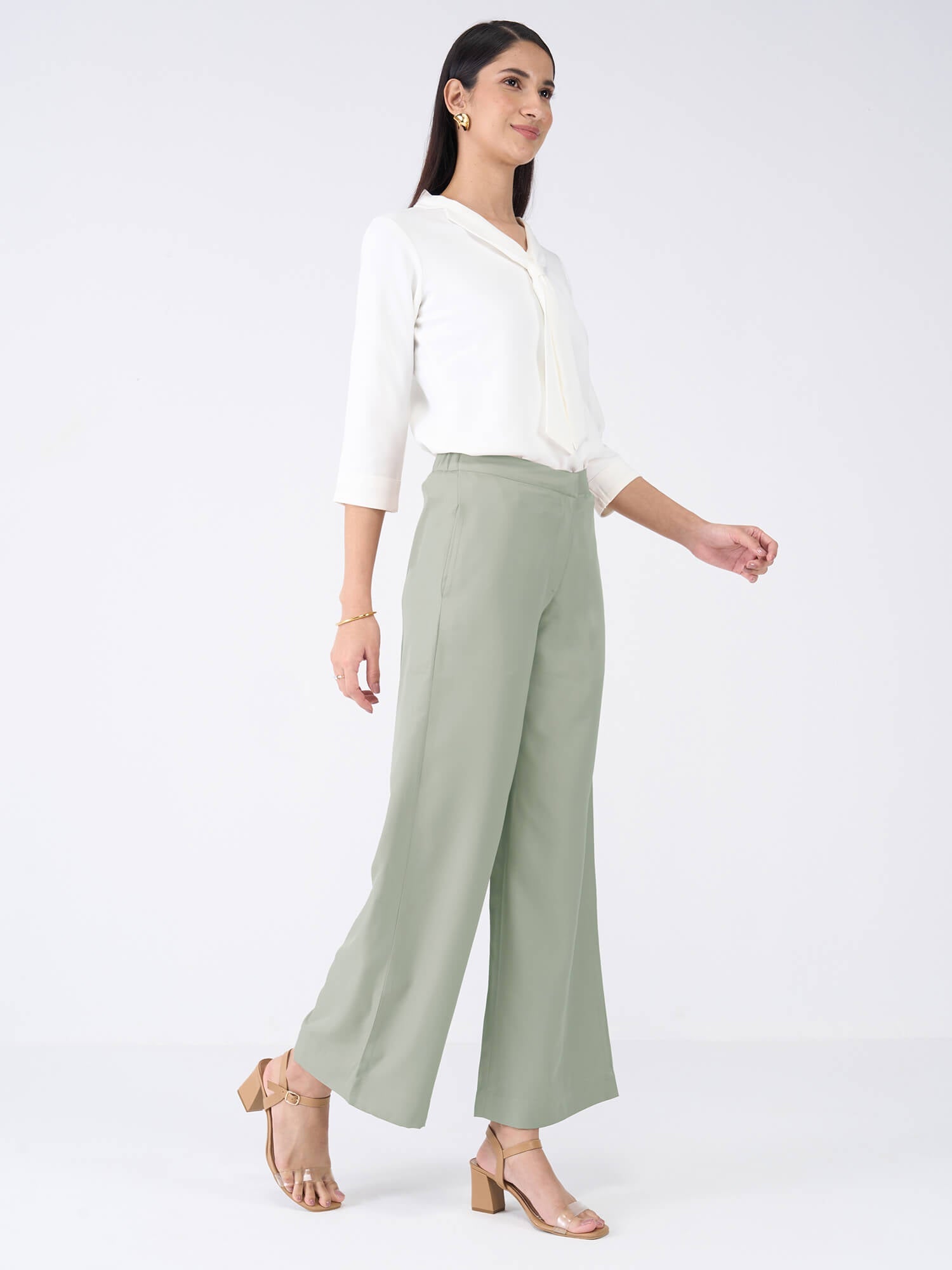 Mercer Mid Rise Wide Legged Trousers-Ash Grey