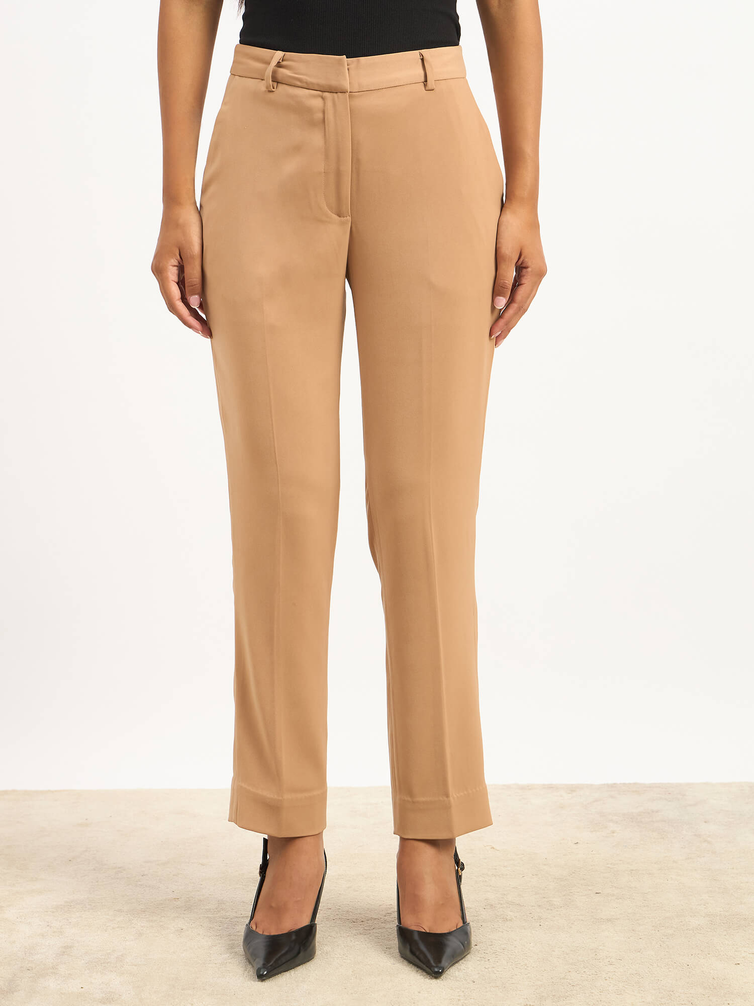 Ensait Mid Rise Slim Pants - Tan Brown - SALT Attire