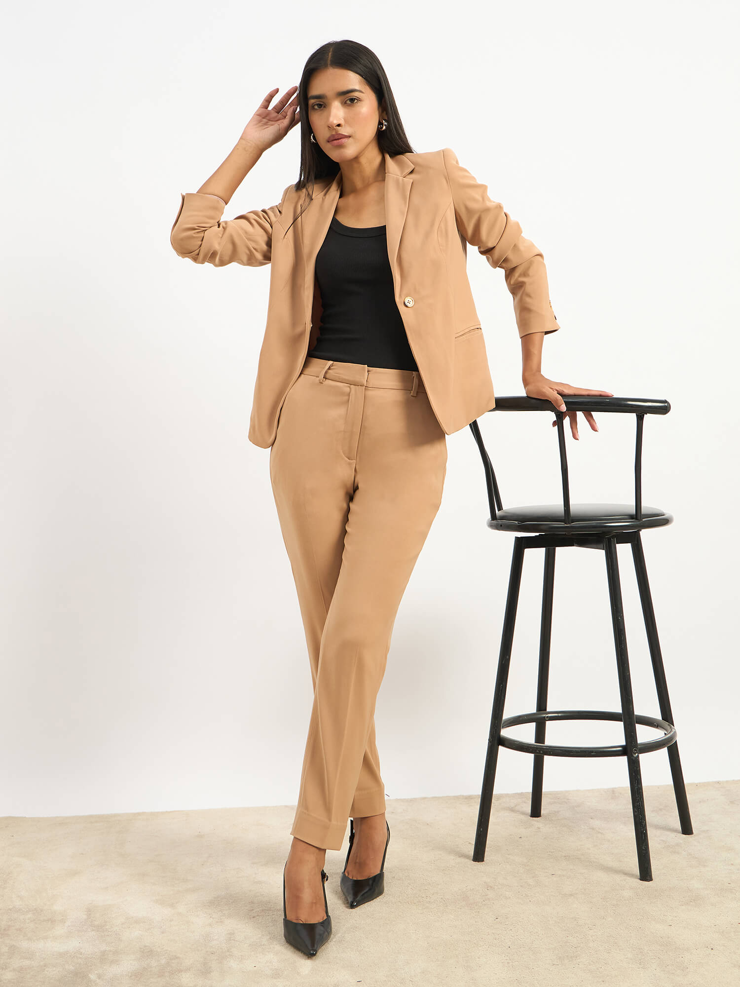 Ensait Mid Rise Slim Pants - Tan Brown - SALT Attire