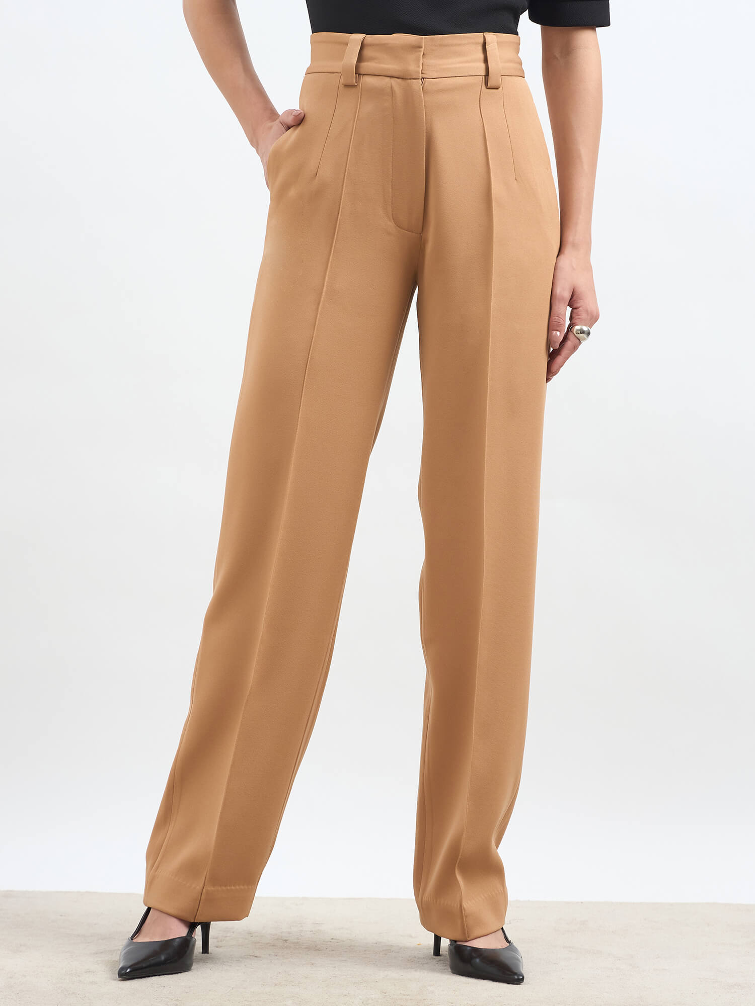 Quaint Straight High Rise Pants - Latte Brown