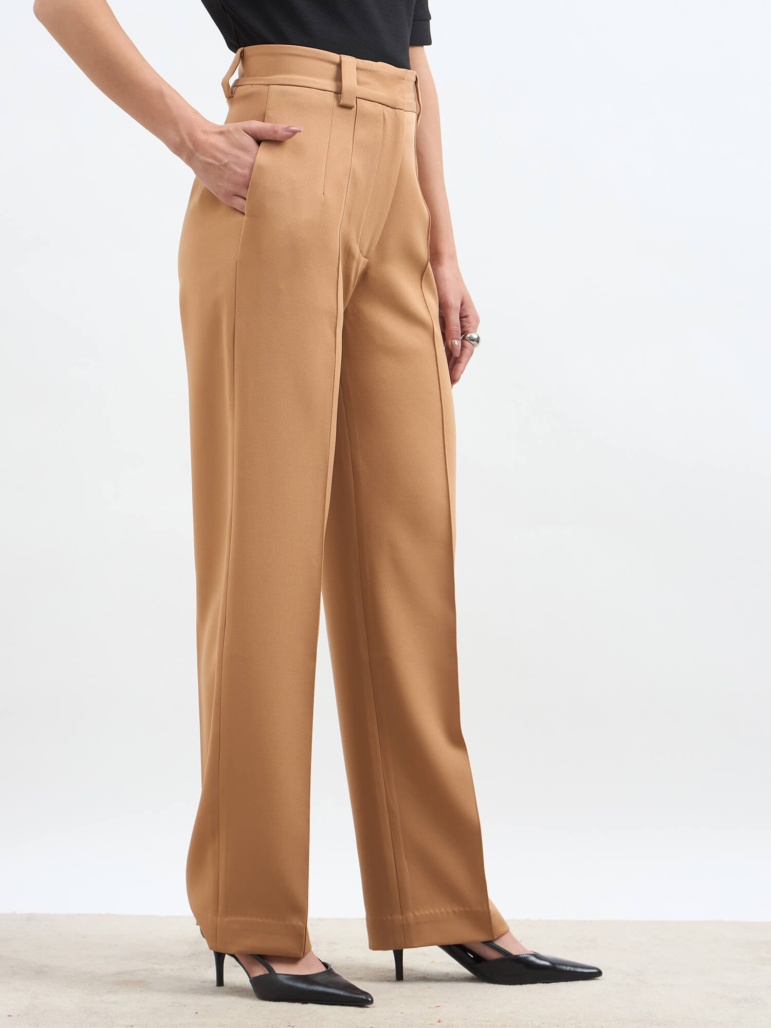 Quaint Straight High Rise Pants - Latte Brown
