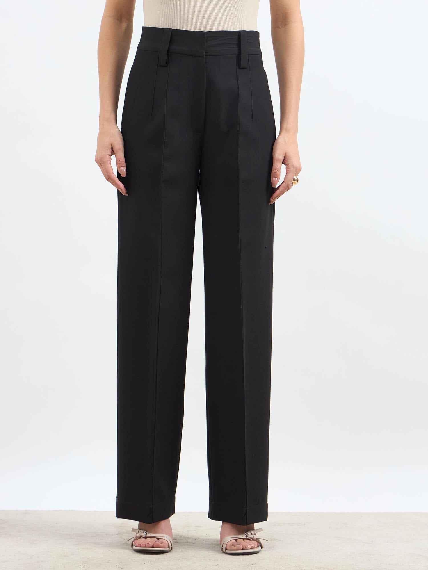 Quaint Straight High Rise Pants-Black