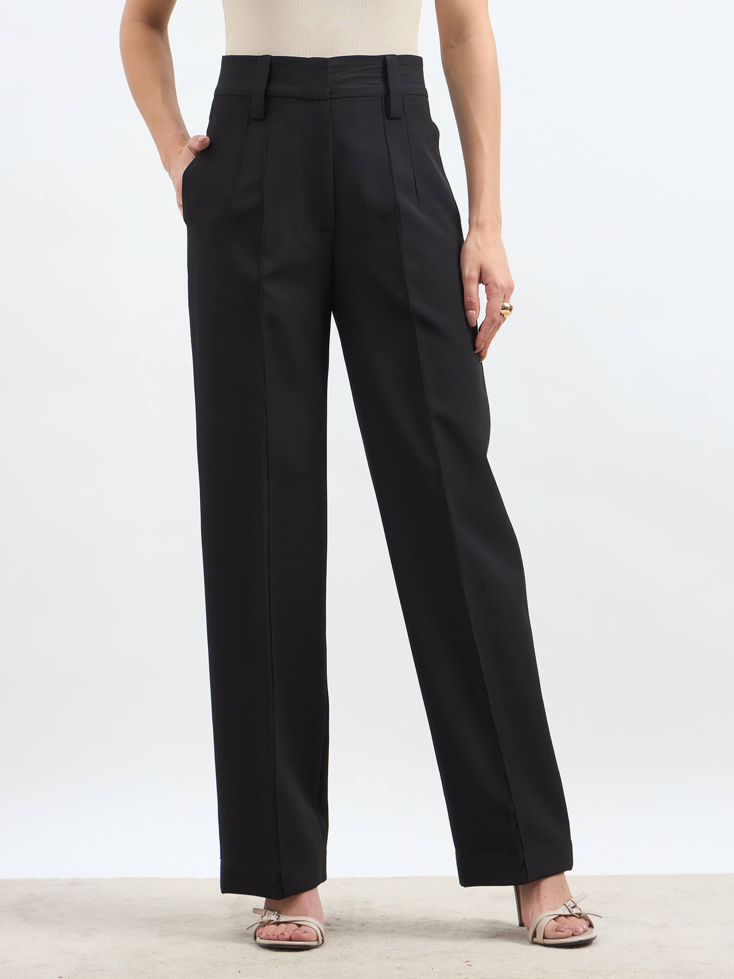 Quaint Straight High Rise Pants-Black