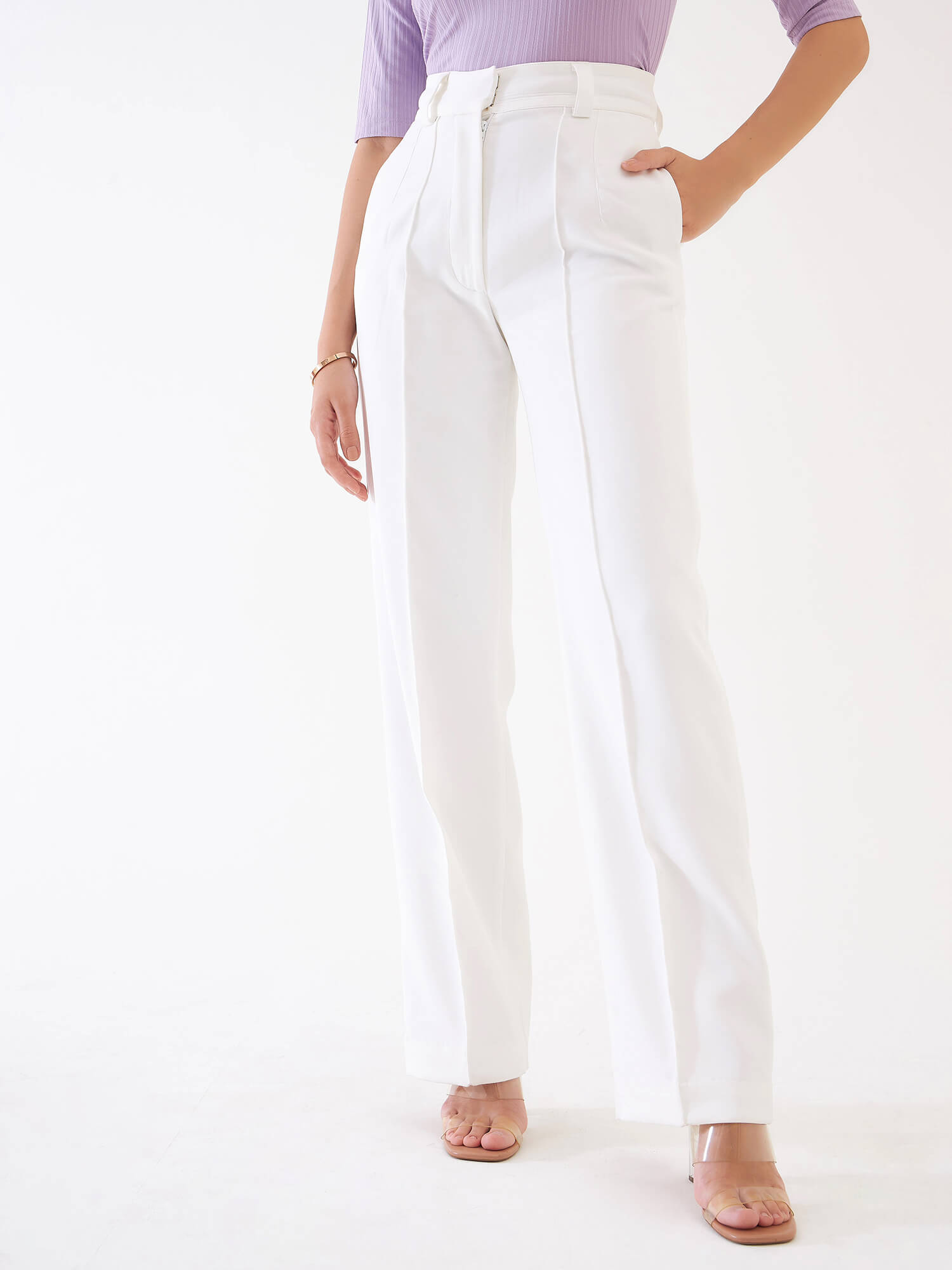 Quaint Straight High Rise Pants-White
