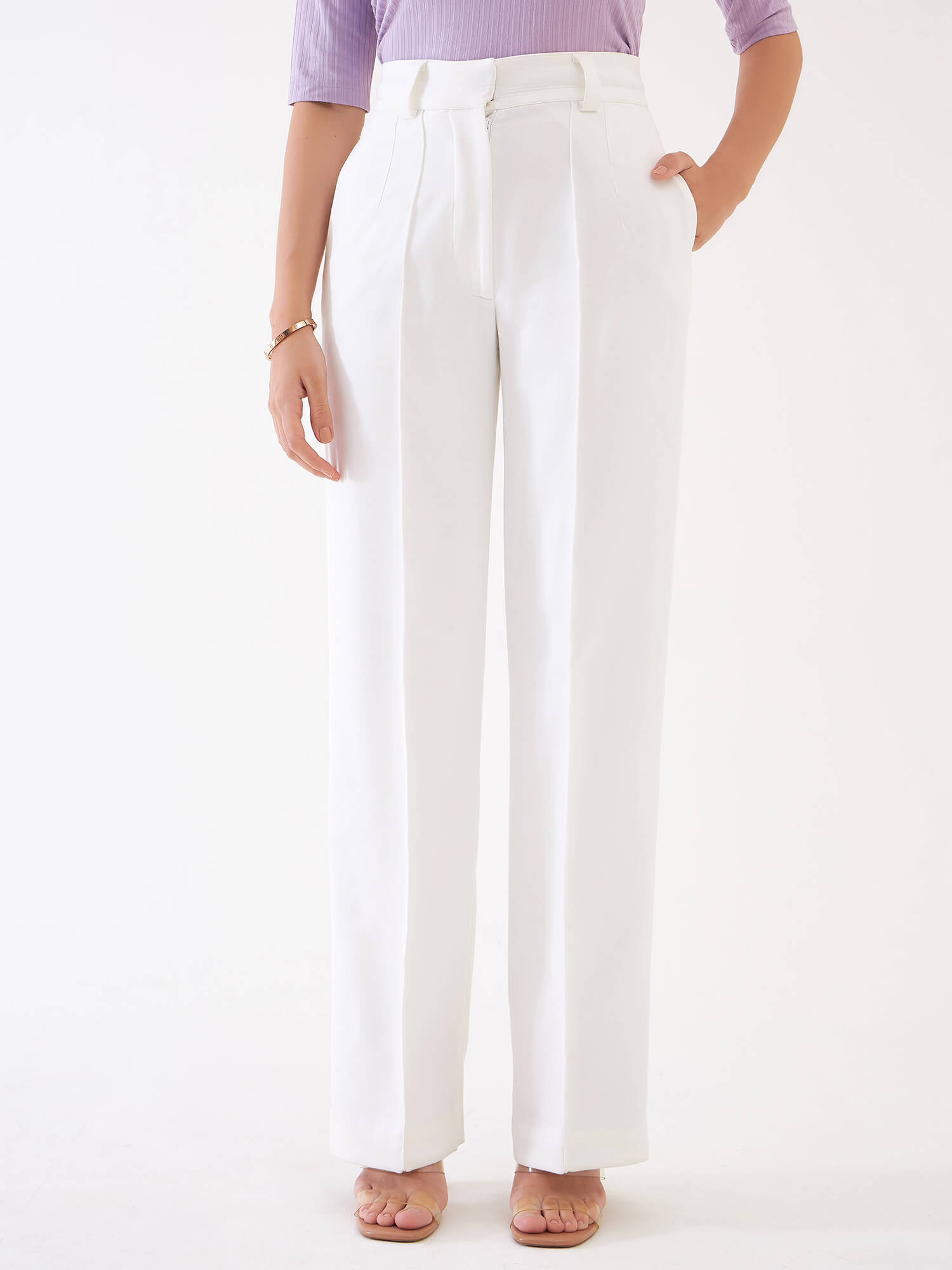 Quaint Straight High Rise Pants-White