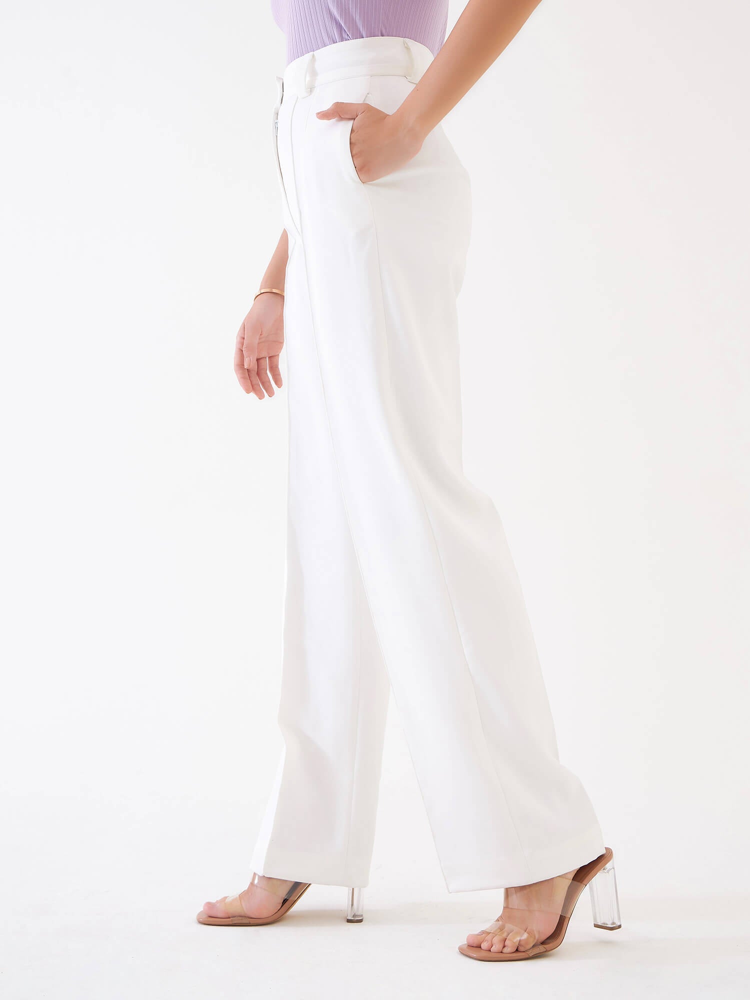 Quaint Straight High Rise Pants-White