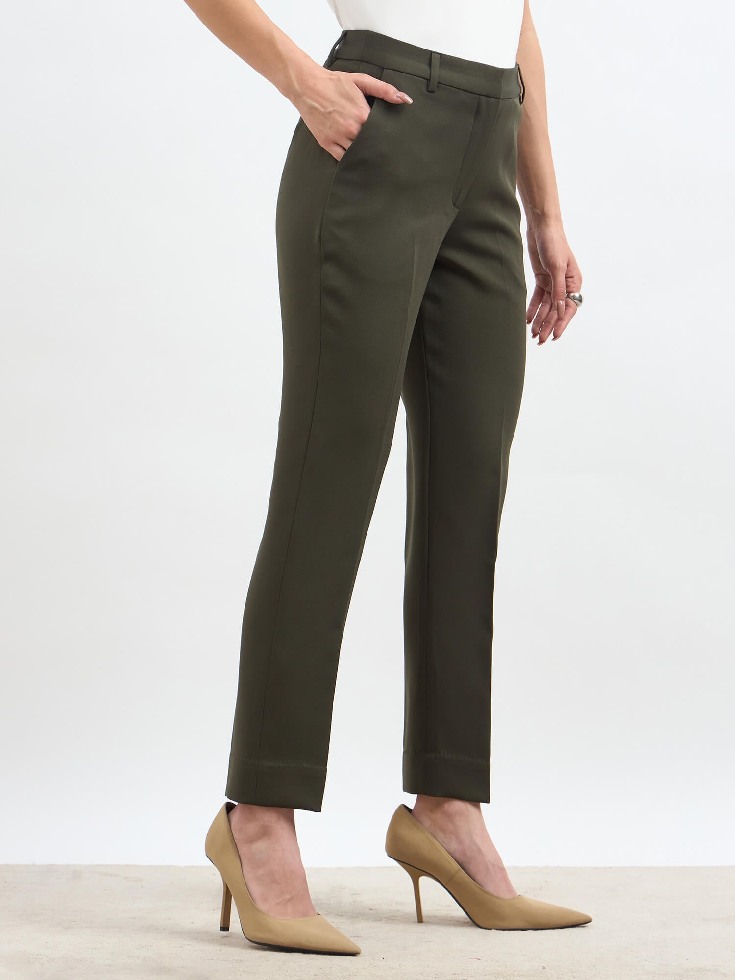 Earnest Mid Rise Slim Pants - Deep Olive