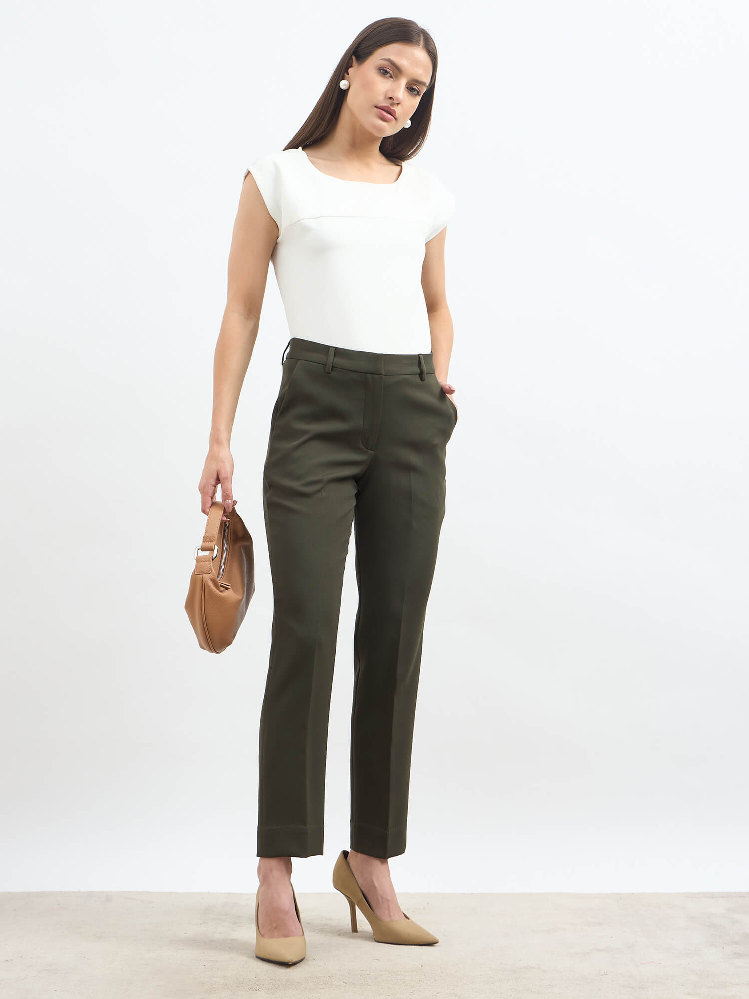 Earnest Mid Rise Slim Pants - Deep Olive