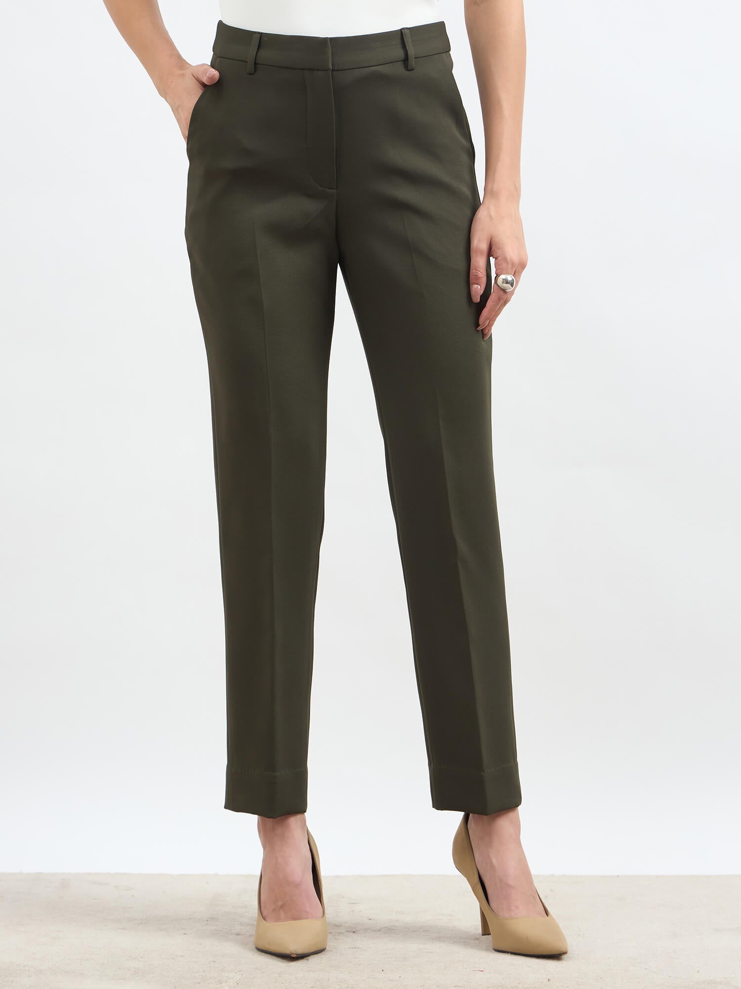 Earnest Mid Rise Slim Pants - Deep Olive